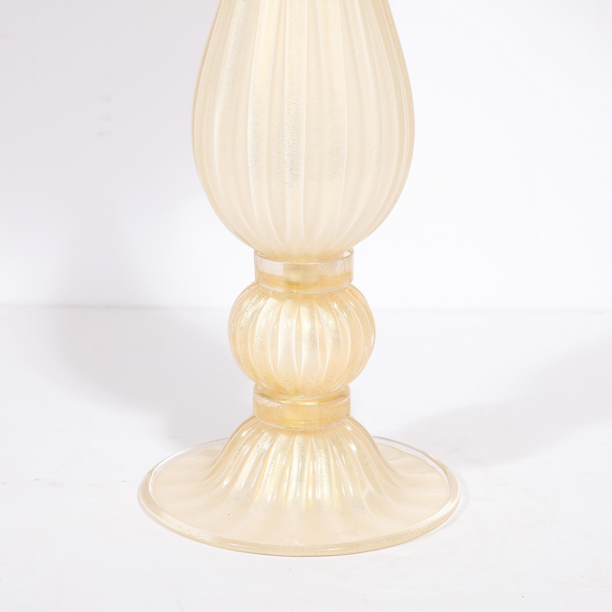 Contemporary Modernist Hand-Blown Murano Glass Table Lamps in Pearl White w/ 24K Gold Flecks For Sale