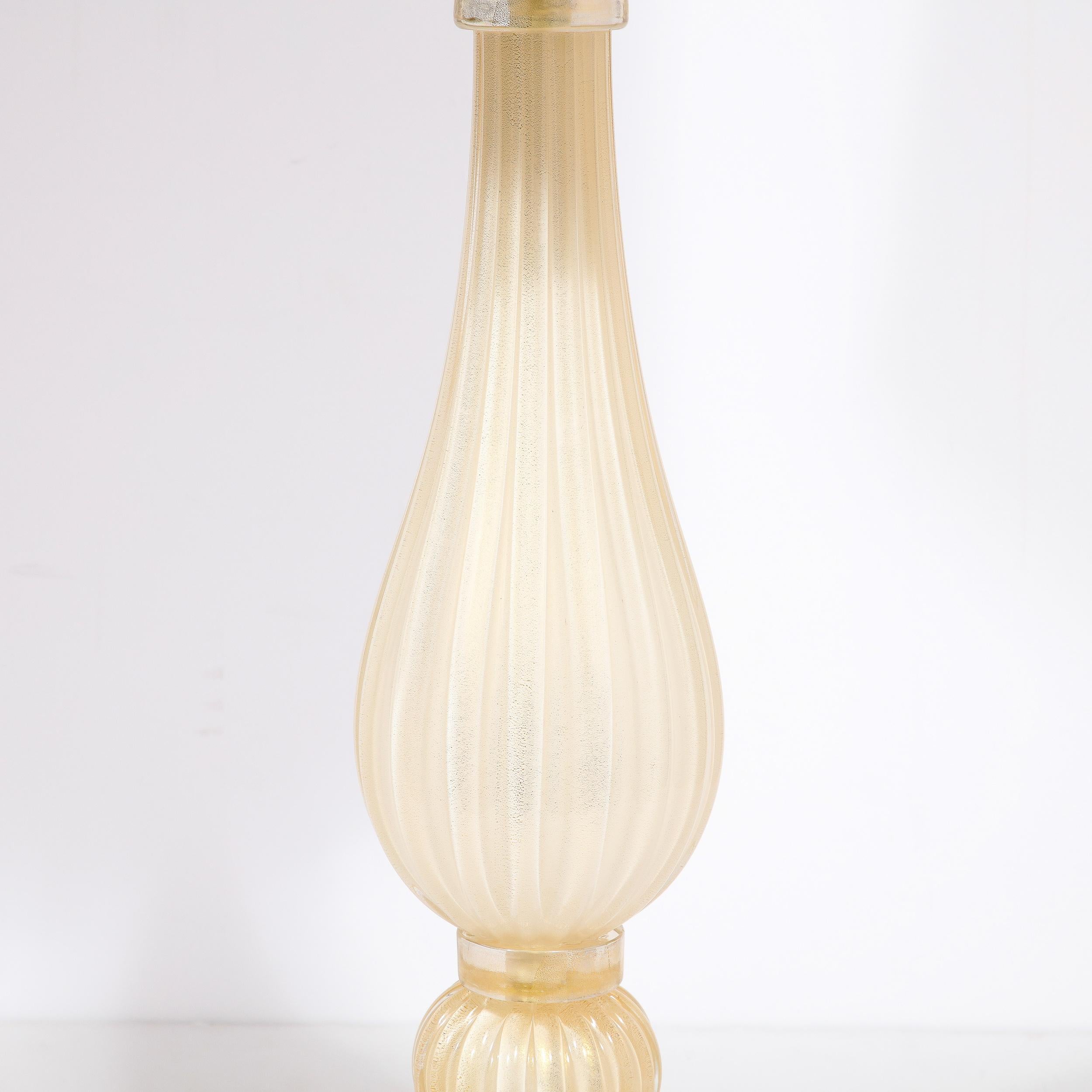 Modernist Hand-Blown Murano Glass Table Lamps in Pearl White w/ 24K Gold Flecks For Sale 1