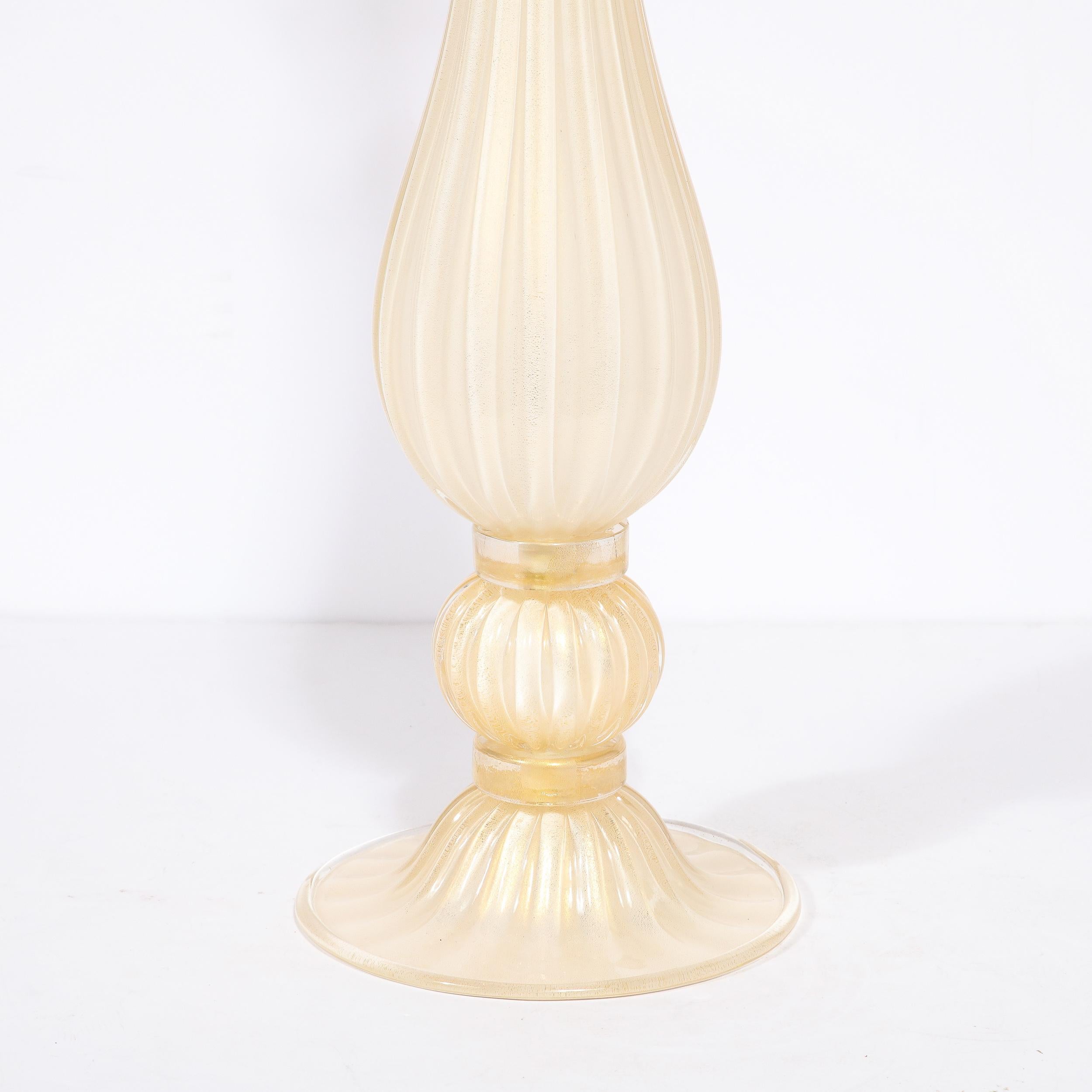 Modernist Hand-Blown Murano Glass Table Lamps in Pearl White w/ 24K Gold Flecks For Sale 4