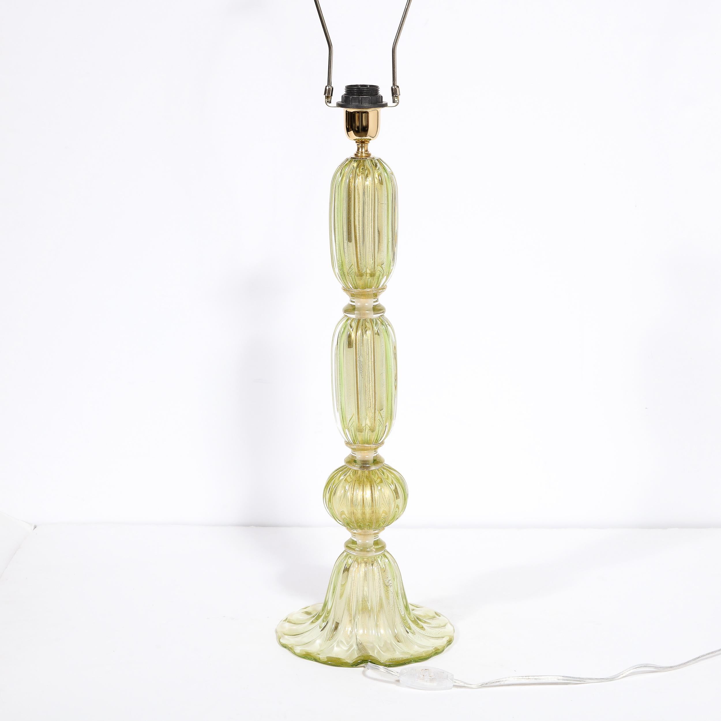 Modernist Hand-Blown Murano Glass Table Lamps in Peridot w/ 24Karat Gold Flecks For Sale 5