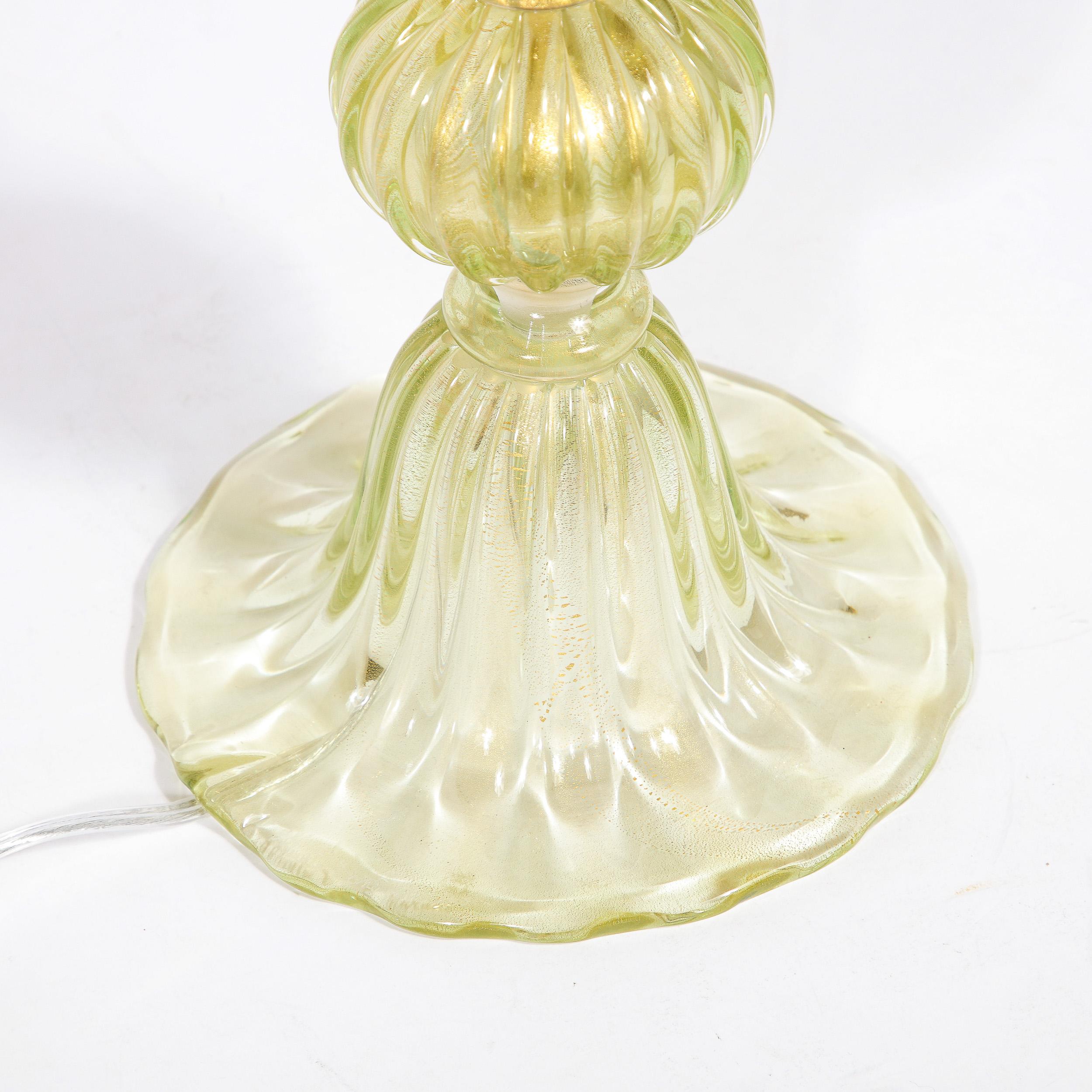 Modernist Hand-Blown Murano Glass Table Lamps in Peridot w/ 24Karat Gold Flecks For Sale 7