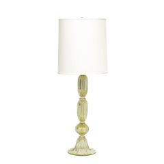 Modernist Hand-Blown Murano Glass Table Lamps in Peridot w/ 24Karat Gold Flecks