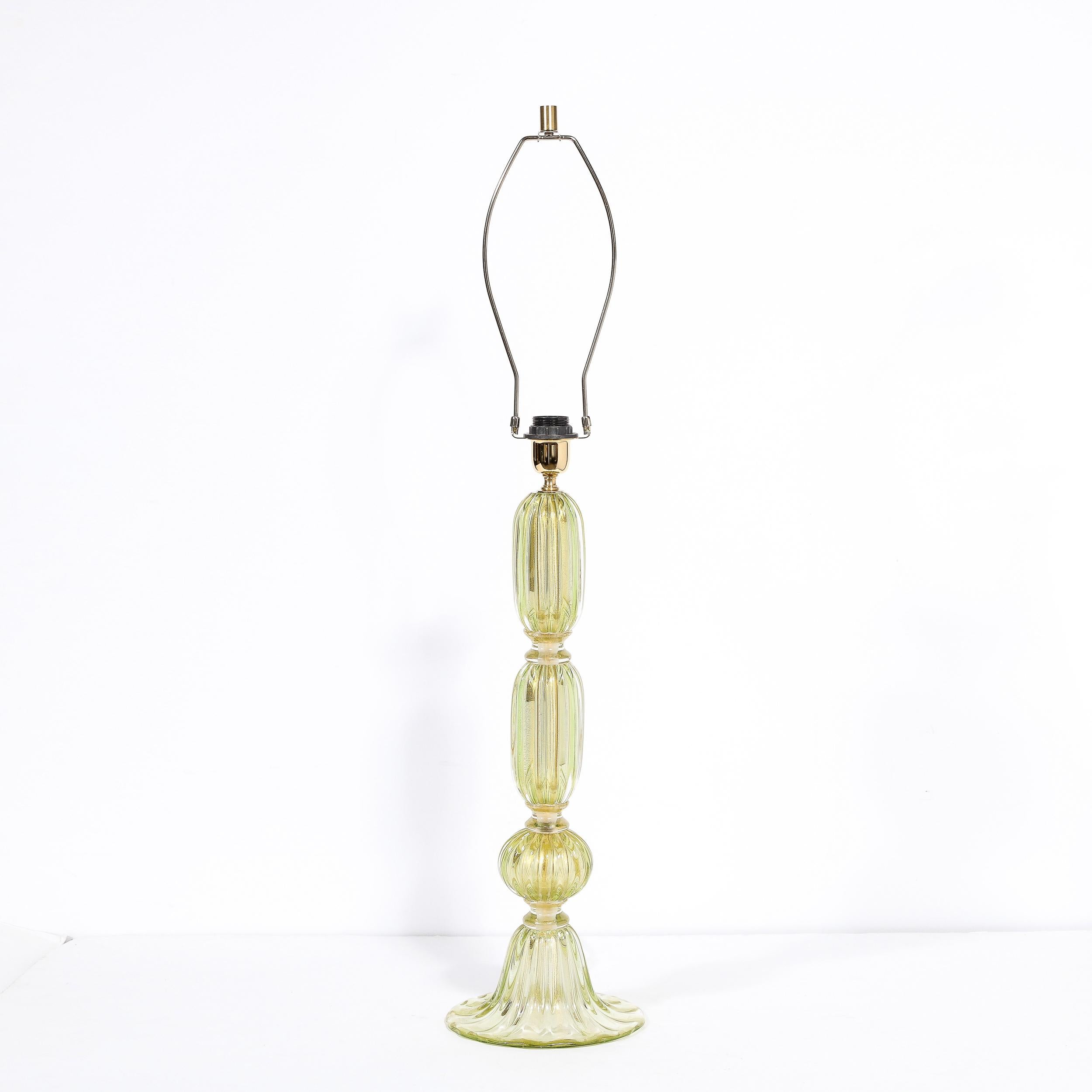 Modernist Hand-Blown Murano Glass Table Lamps in Peridot w/ 24Karat Gold Flecks For Sale 2