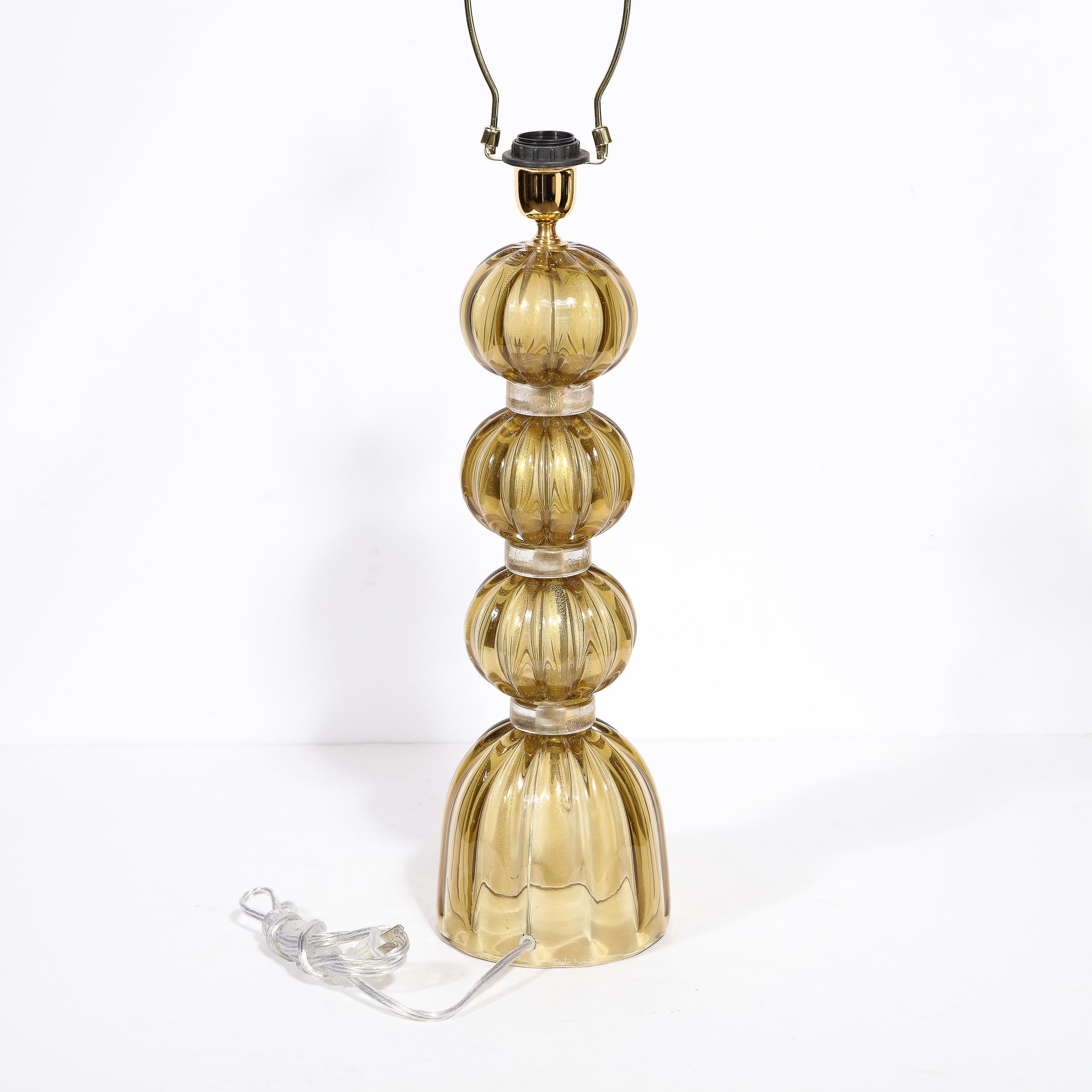 Modernist Hand-Blown Murano Glass Table Lamps in Smoked Gold W/ 24 Karat Flecks For Sale 5