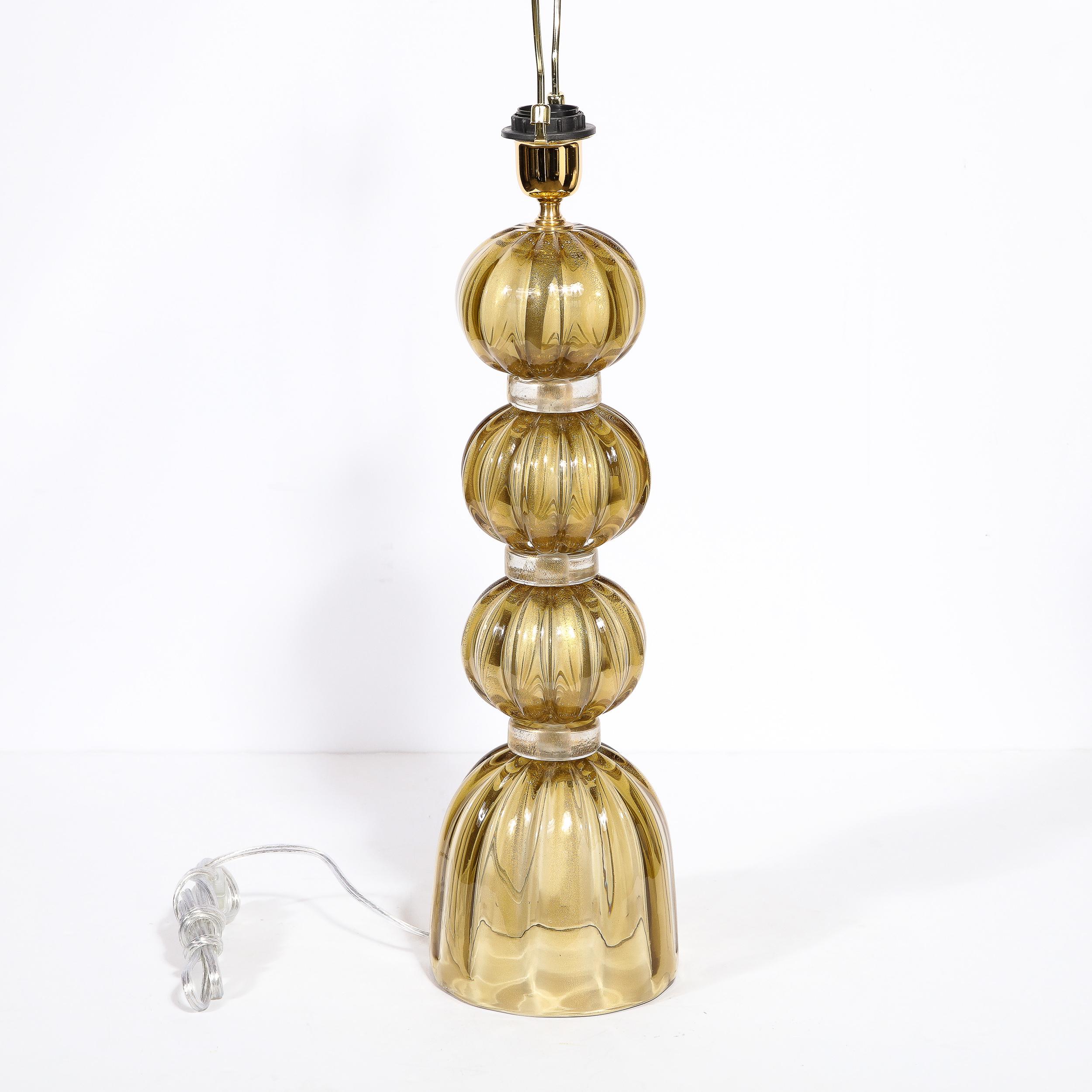 Modernist Hand-Blown Murano Glass Table Lamps in Smoked Gold W/ 24 Karat Flecks For Sale 6