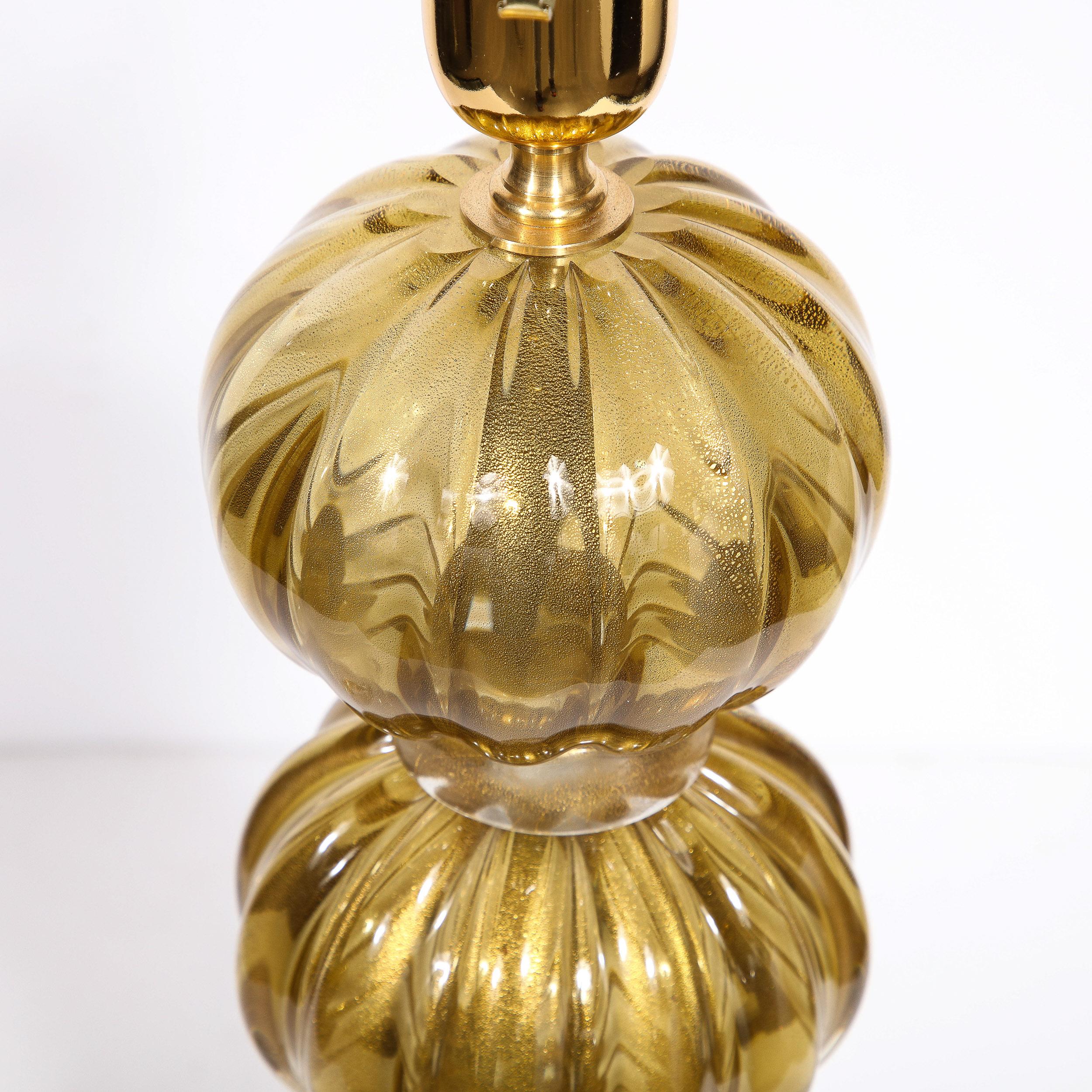 Modernist Hand-Blown Murano Glass Table Lamps in Smoked Gold W/ 24 Karat Flecks For Sale 7