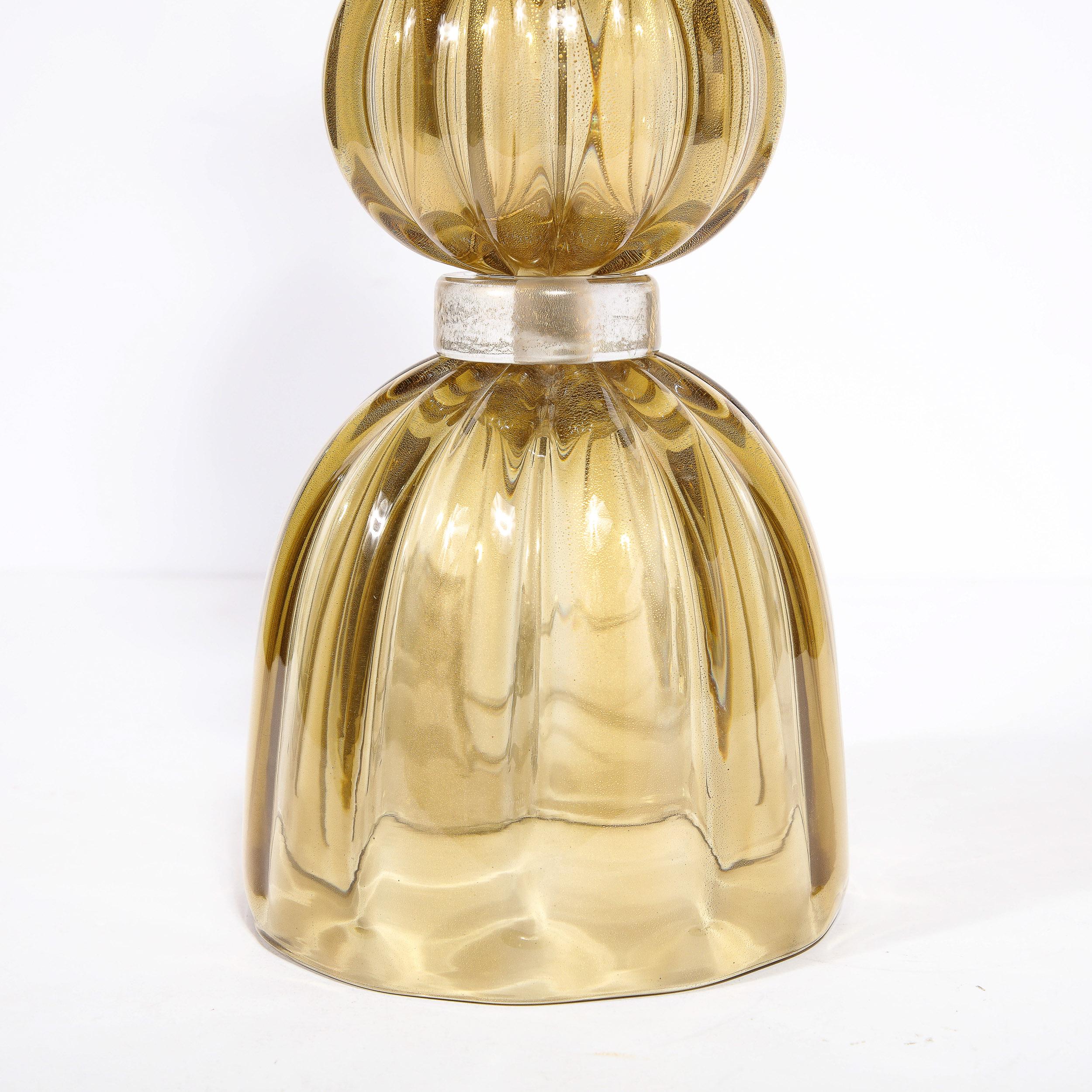 Modernist Hand-Blown Murano Glass Table Lamps in Smoked Gold W/ 24 Karat Flecks For Sale 8