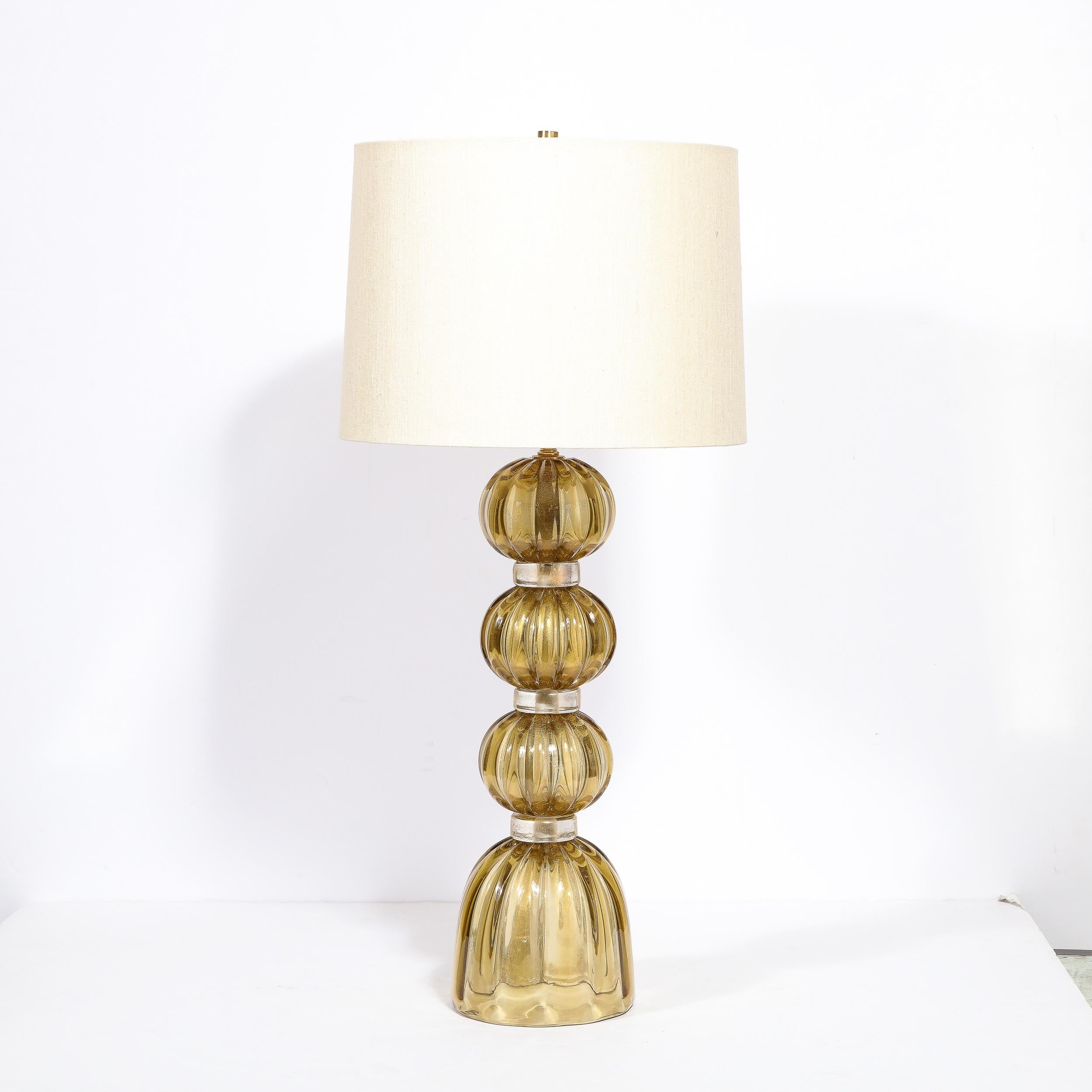 Italian Modernist Hand-Blown Murano Glass Table Lamps in Smoked Gold W/ 24 Karat Flecks For Sale