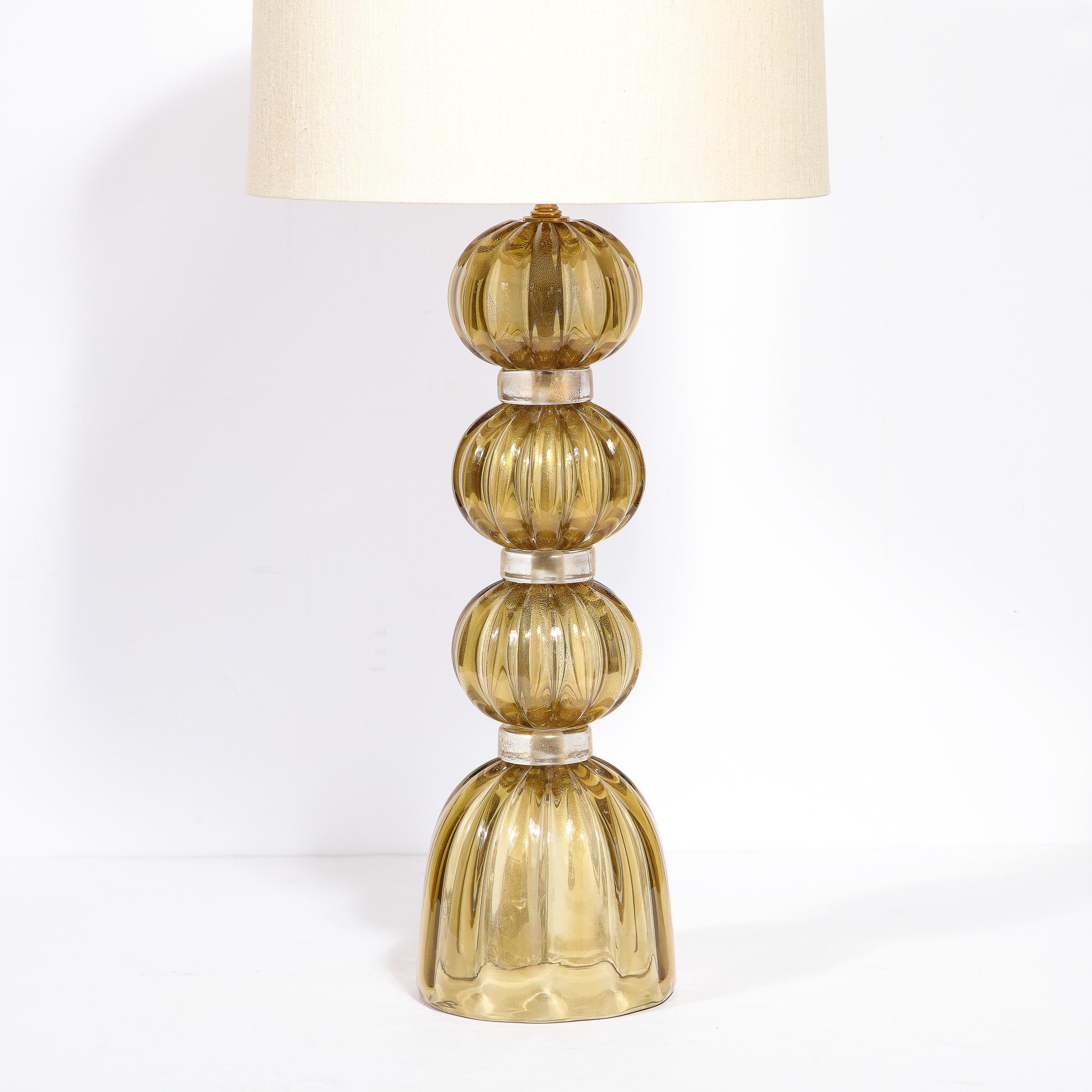 Modernist Hand-Blown Murano Glass Table Lamps in Smoked Gold W/ 24 Karat Flecks In New Condition For Sale In New York, NY