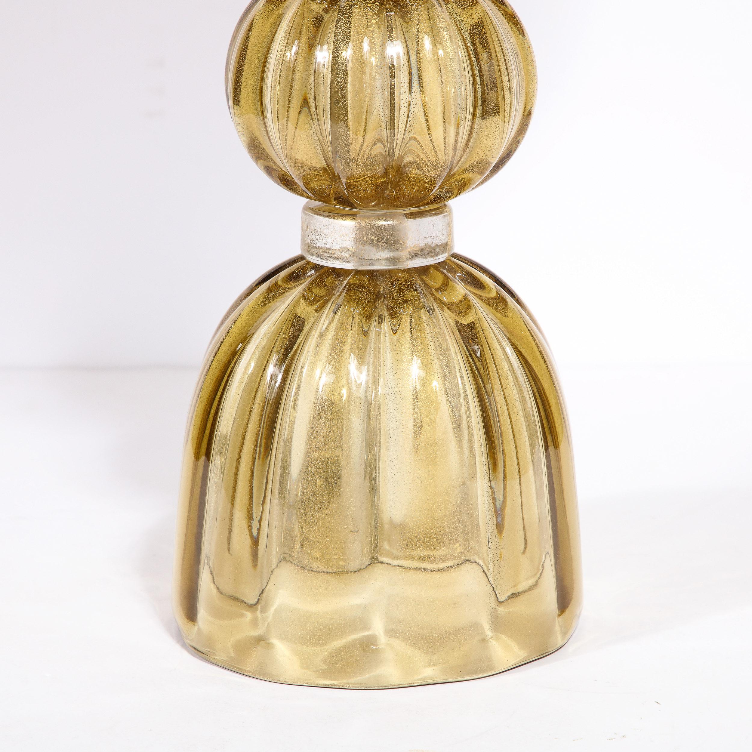Contemporary Modernist Hand-Blown Murano Glass Table Lamps in Smoked Gold W/ 24 Karat Flecks For Sale