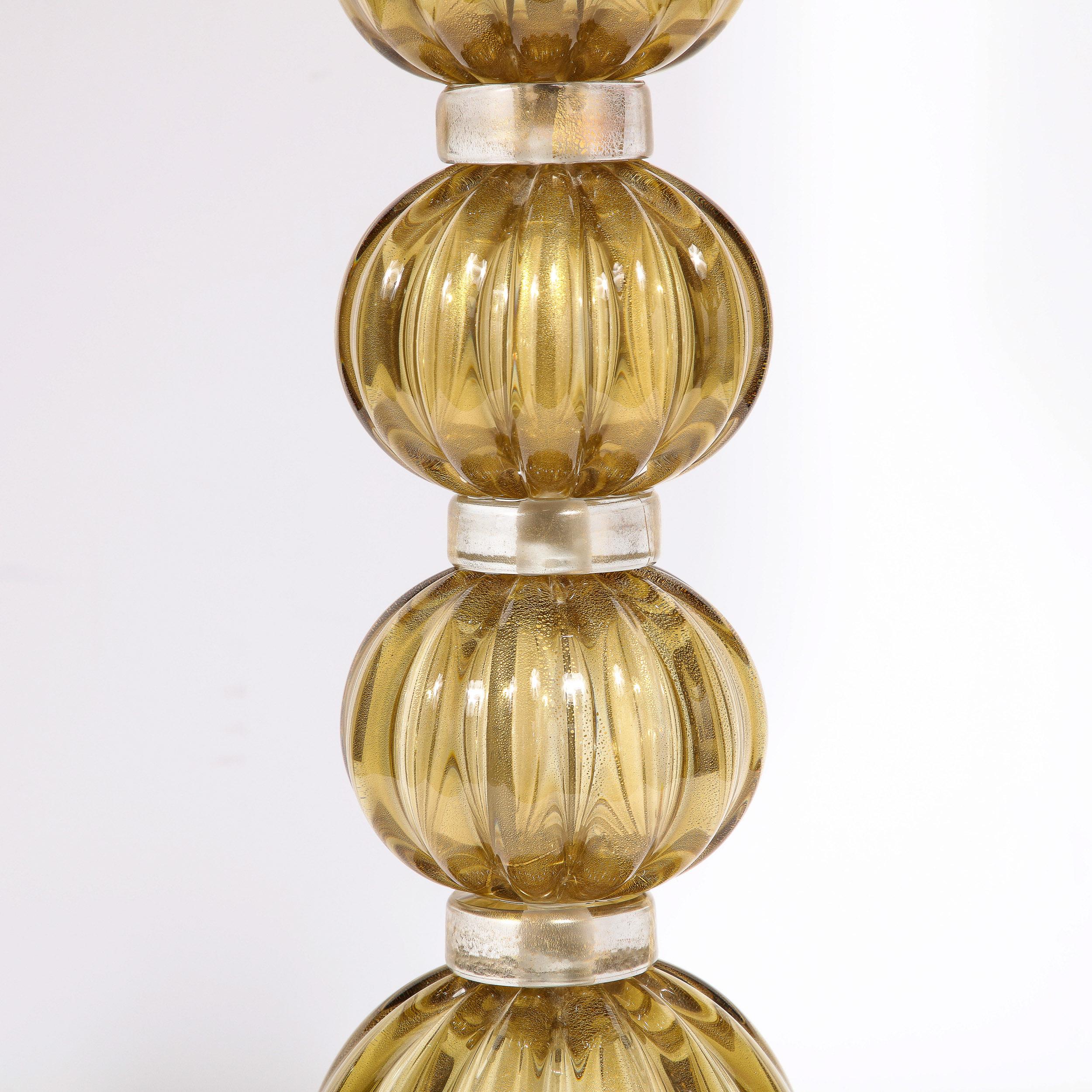 Modernist Hand-Blown Murano Glass Table Lamps in Smoked Gold W/ 24 Karat Flecks For Sale 1