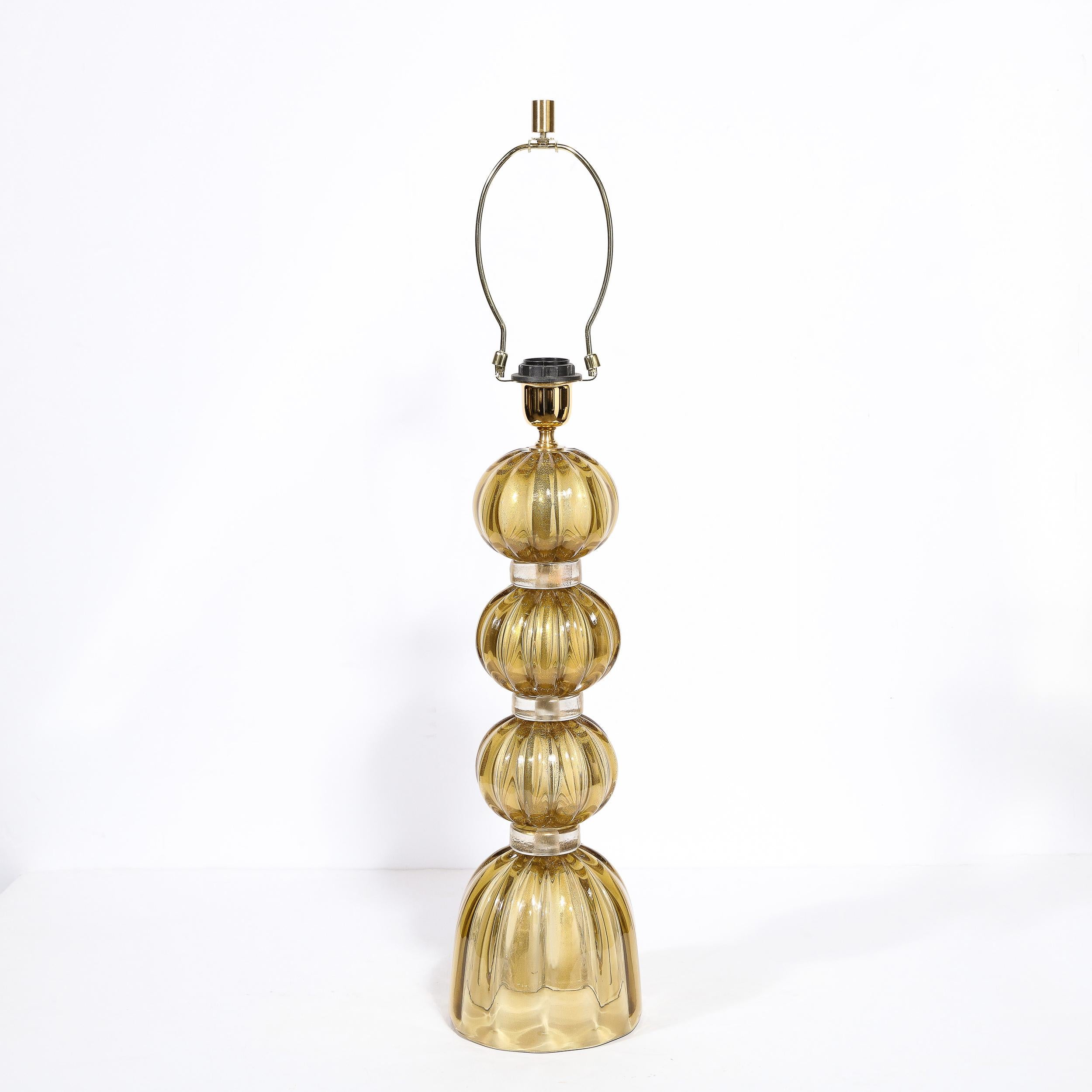 Modernist Hand-Blown Murano Glass Table Lamps in Smoked Gold W/ 24 Karat Flecks For Sale 2