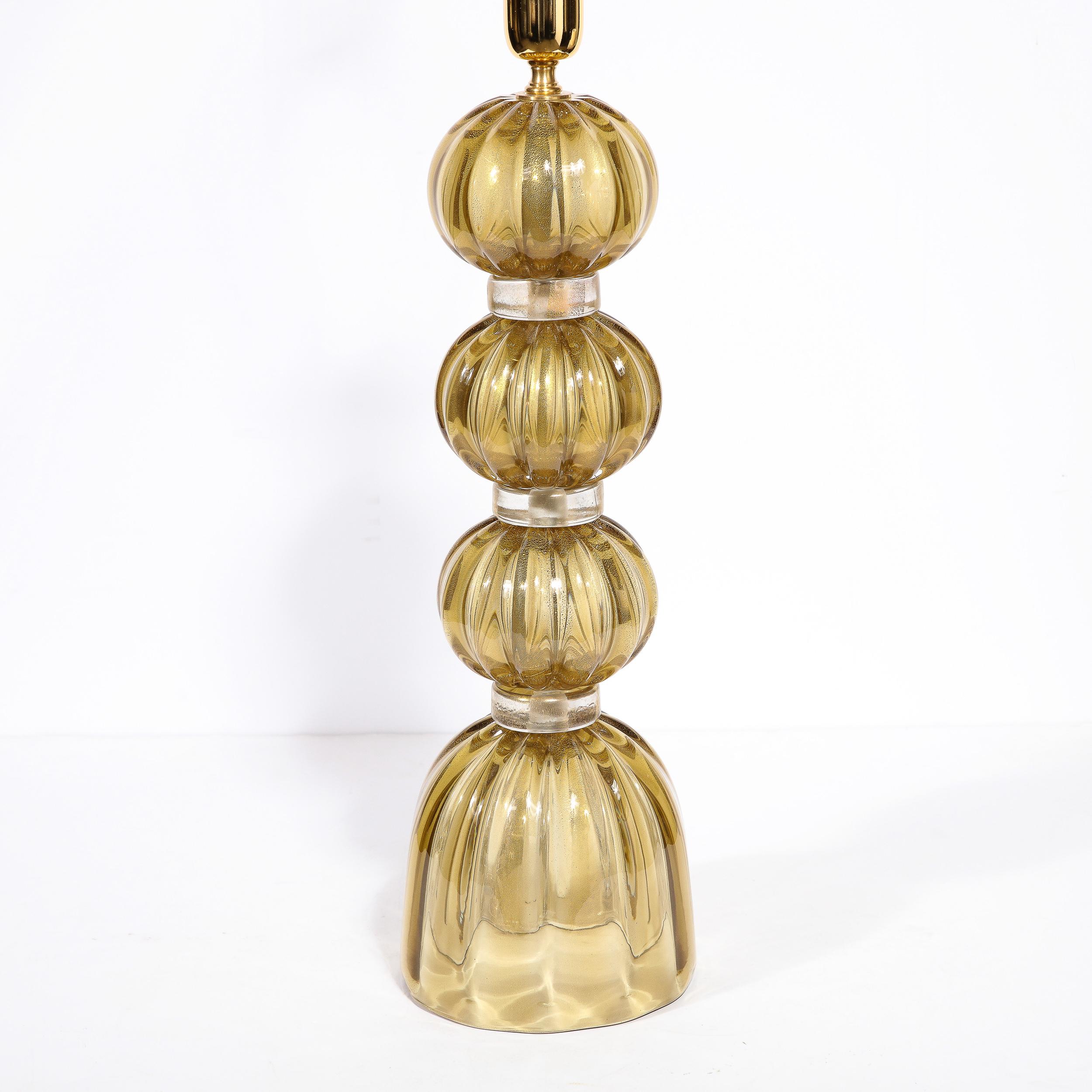 Modernist Hand-Blown Murano Glass Table Lamps in Smoked Gold W/ 24 Karat Flecks For Sale 3