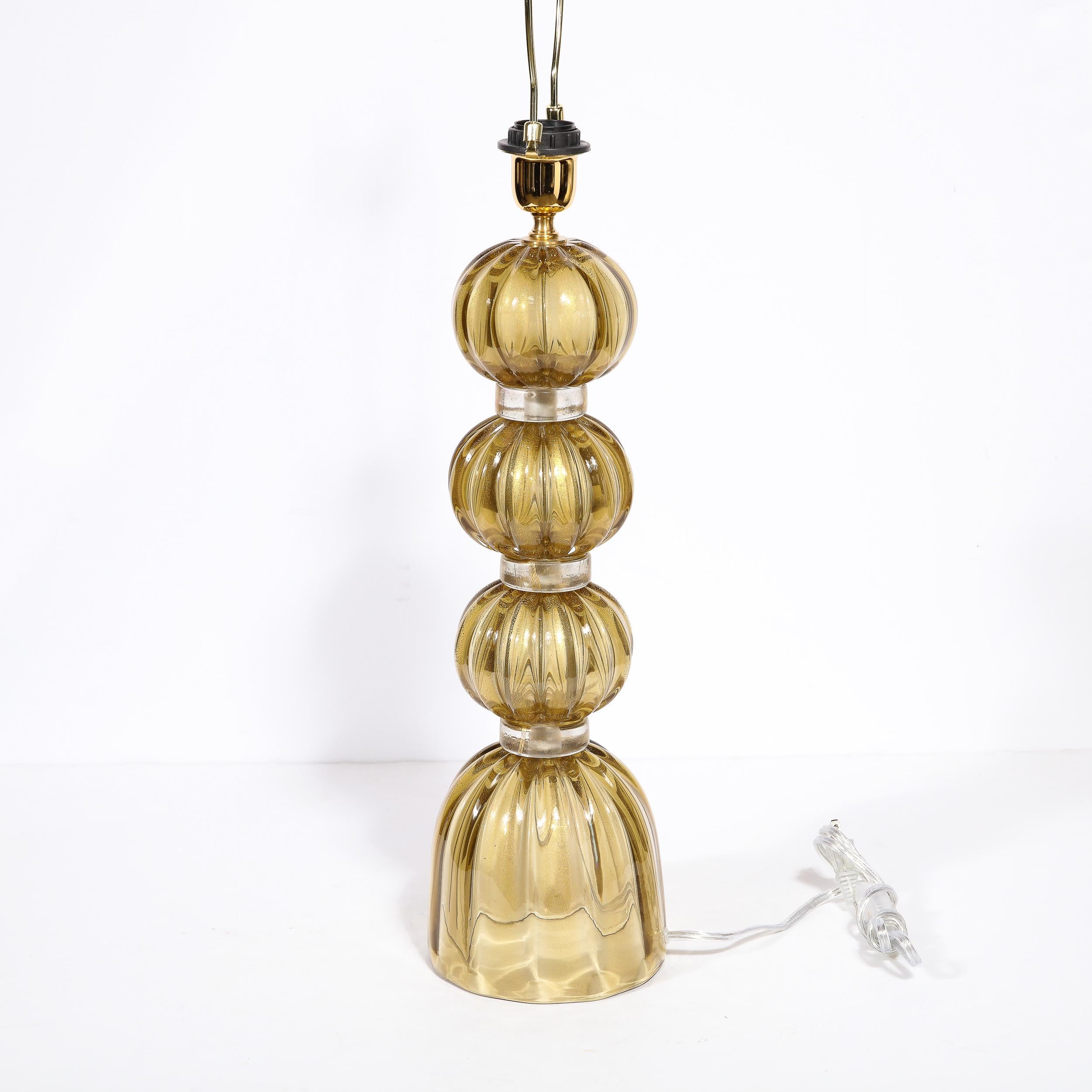Modernist Hand-Blown Murano Glass Table Lamps in Smoked Gold W/ 24 Karat Flecks For Sale 4