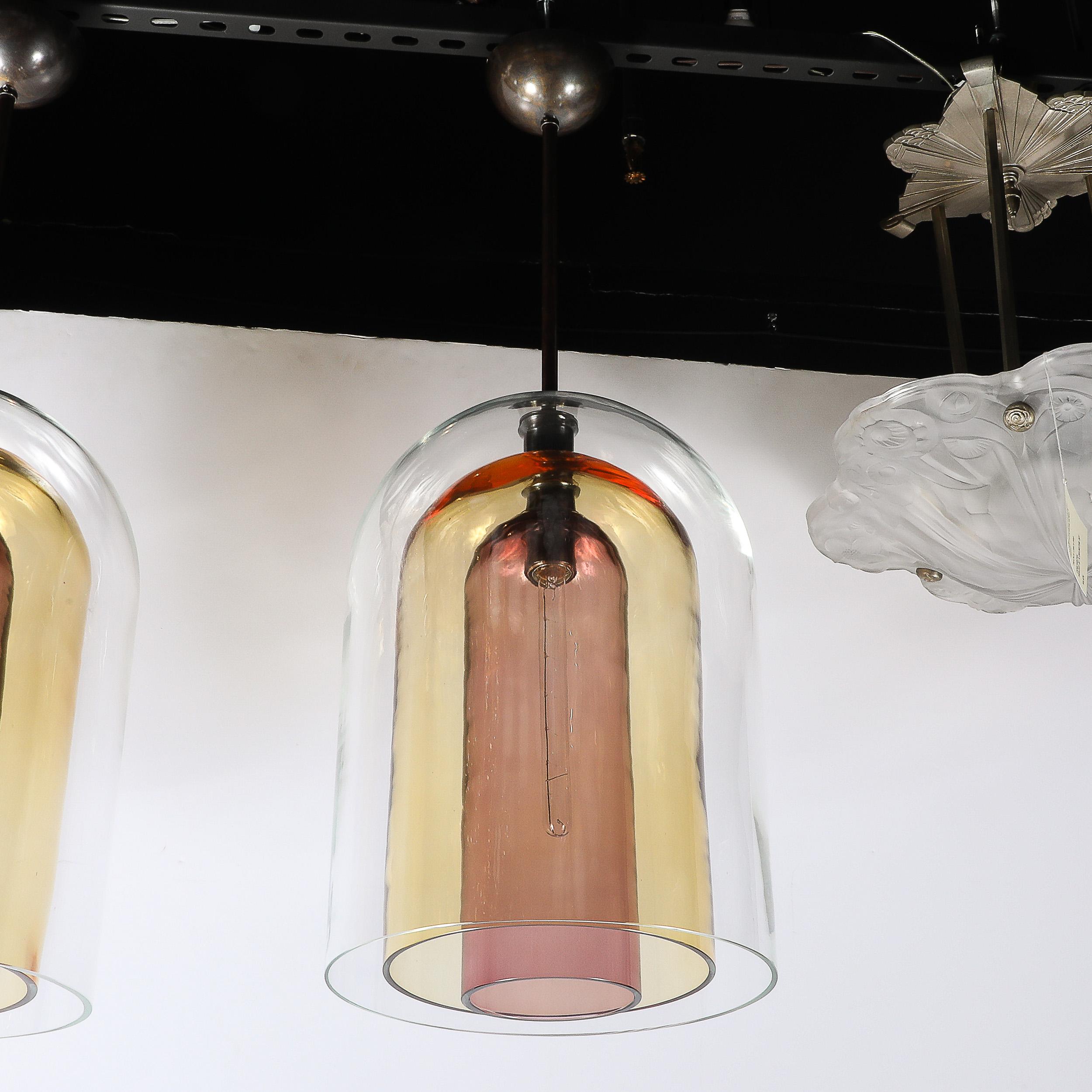 Lampadari a sospensione modernisti in vetro di Murano soffiato a mano a tre livelli a forma di cupola in vendita 4