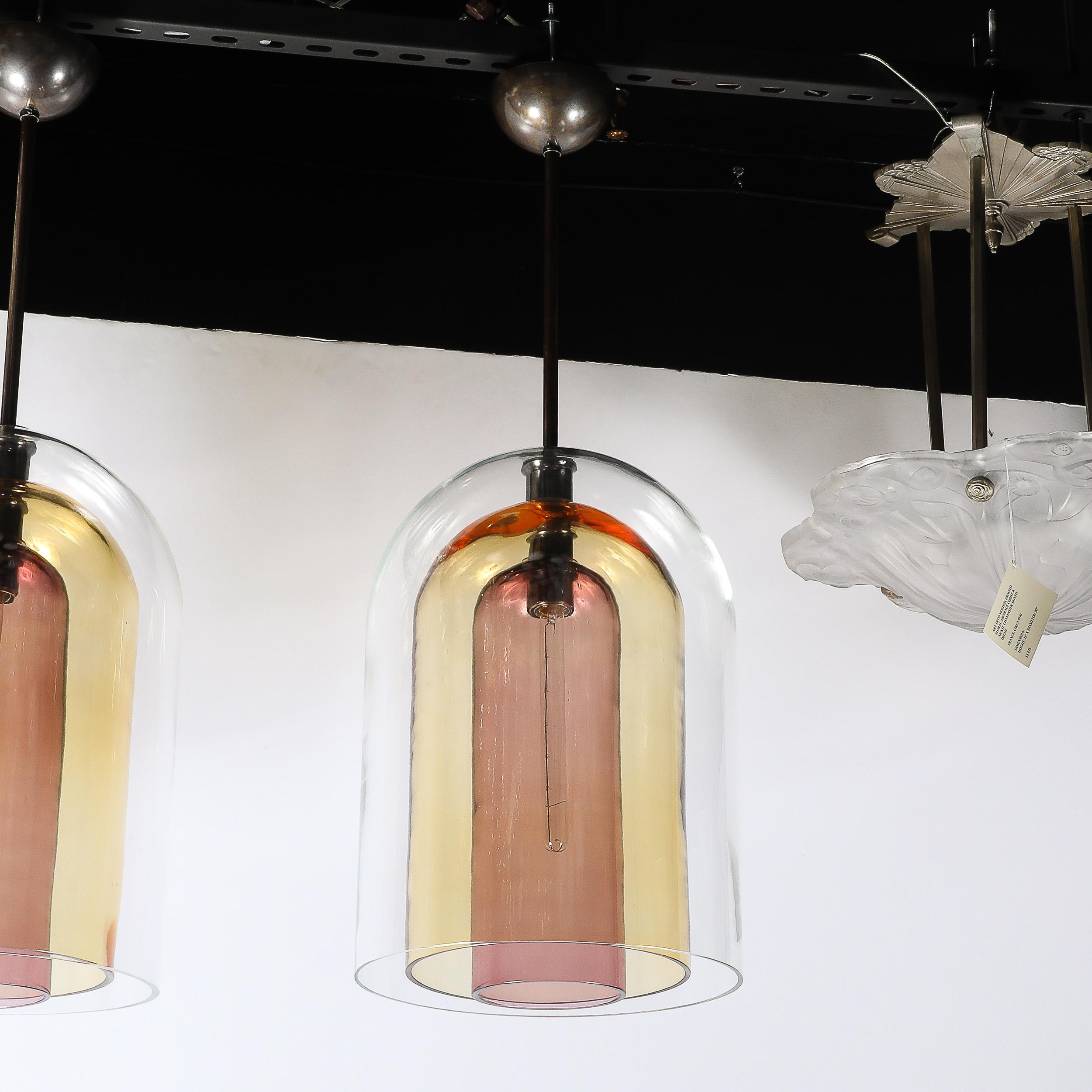 Lampadari a sospensione modernisti in vetro di Murano soffiato a mano a tre livelli a forma di cupola in vendita 6