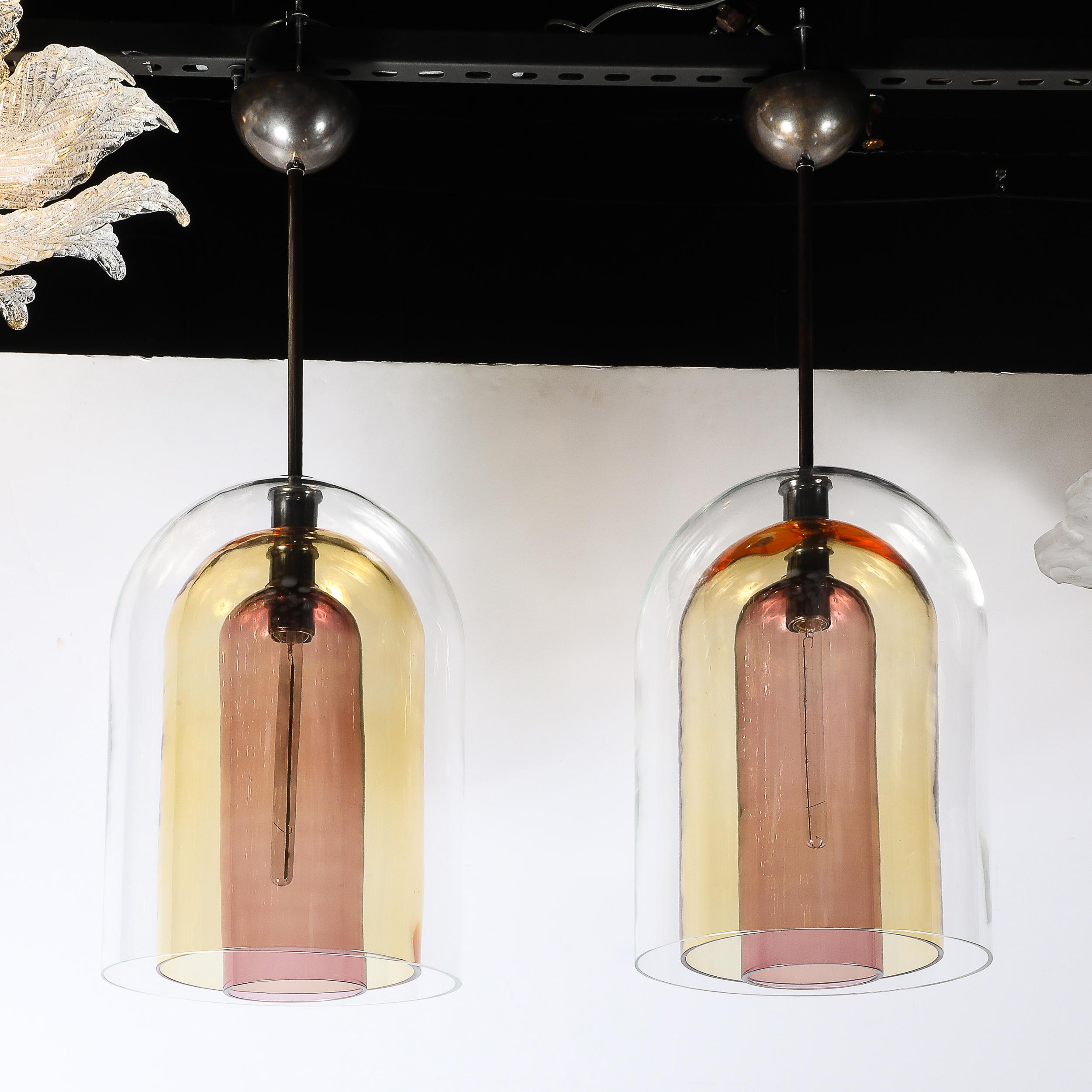 Lampadari a sospensione modernisti in vetro di Murano soffiato a mano a tre livelli a forma di cupola in vendita 8