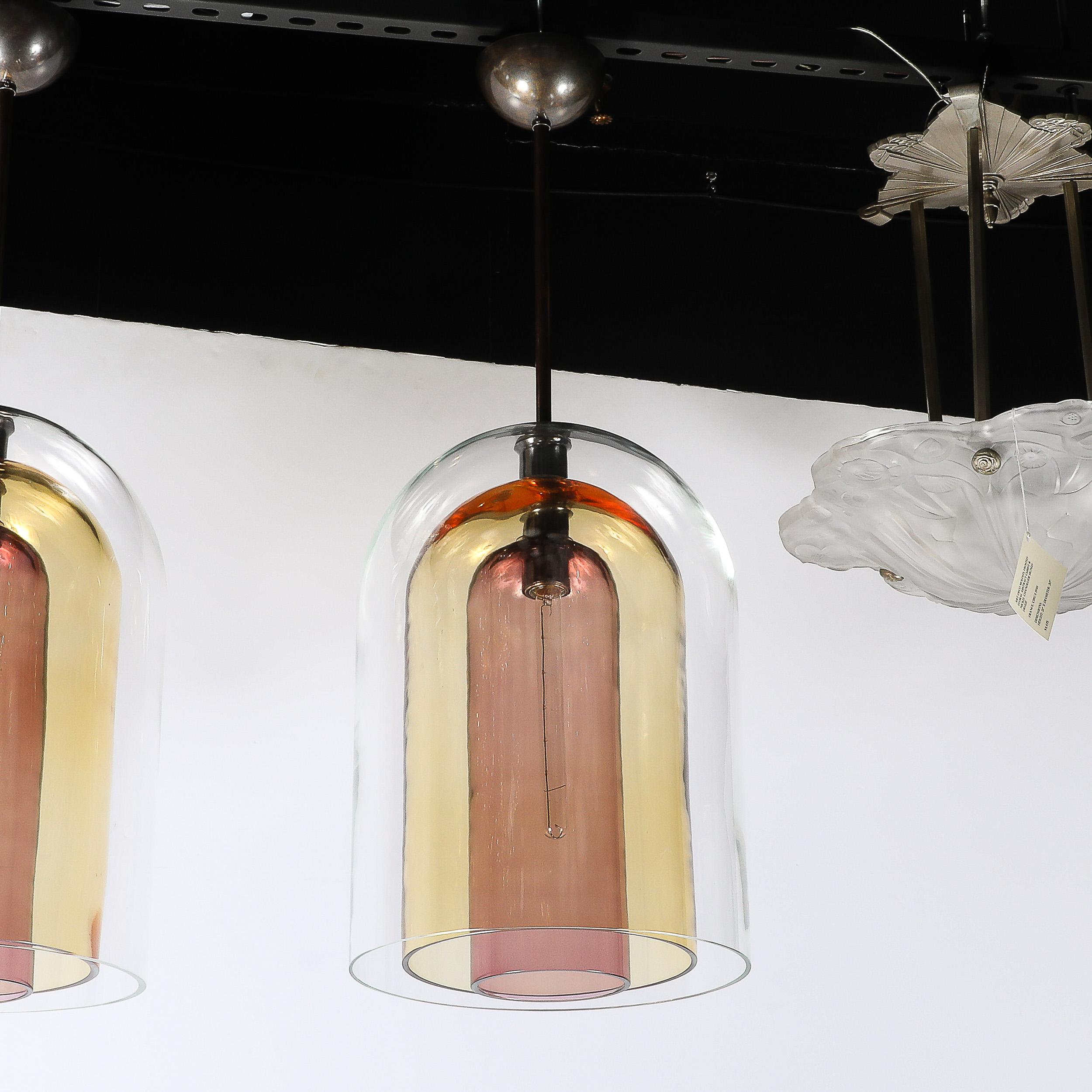 Lampadari a sospensione modernisti in vetro di Murano soffiato a mano a tre livelli a forma di cupola in vendita 10