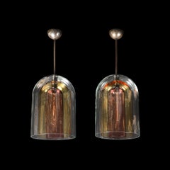 Modernist Hand-Blown Murano Glass Three Tier Dome Form Pendant Chandeliers
