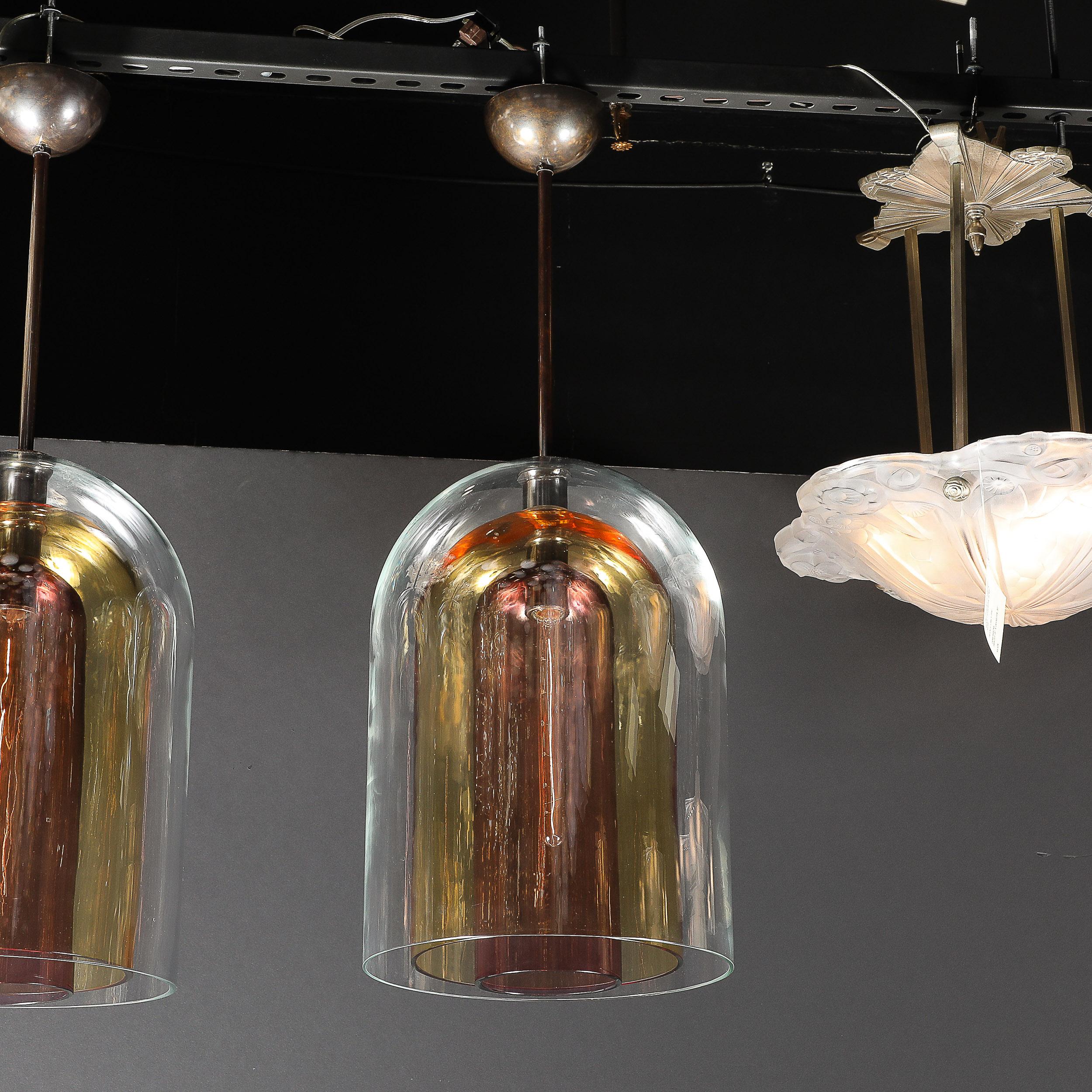Italiano Lampadari a sospensione modernisti in vetro di Murano soffiato a mano a tre livelli a forma di cupola in vendita