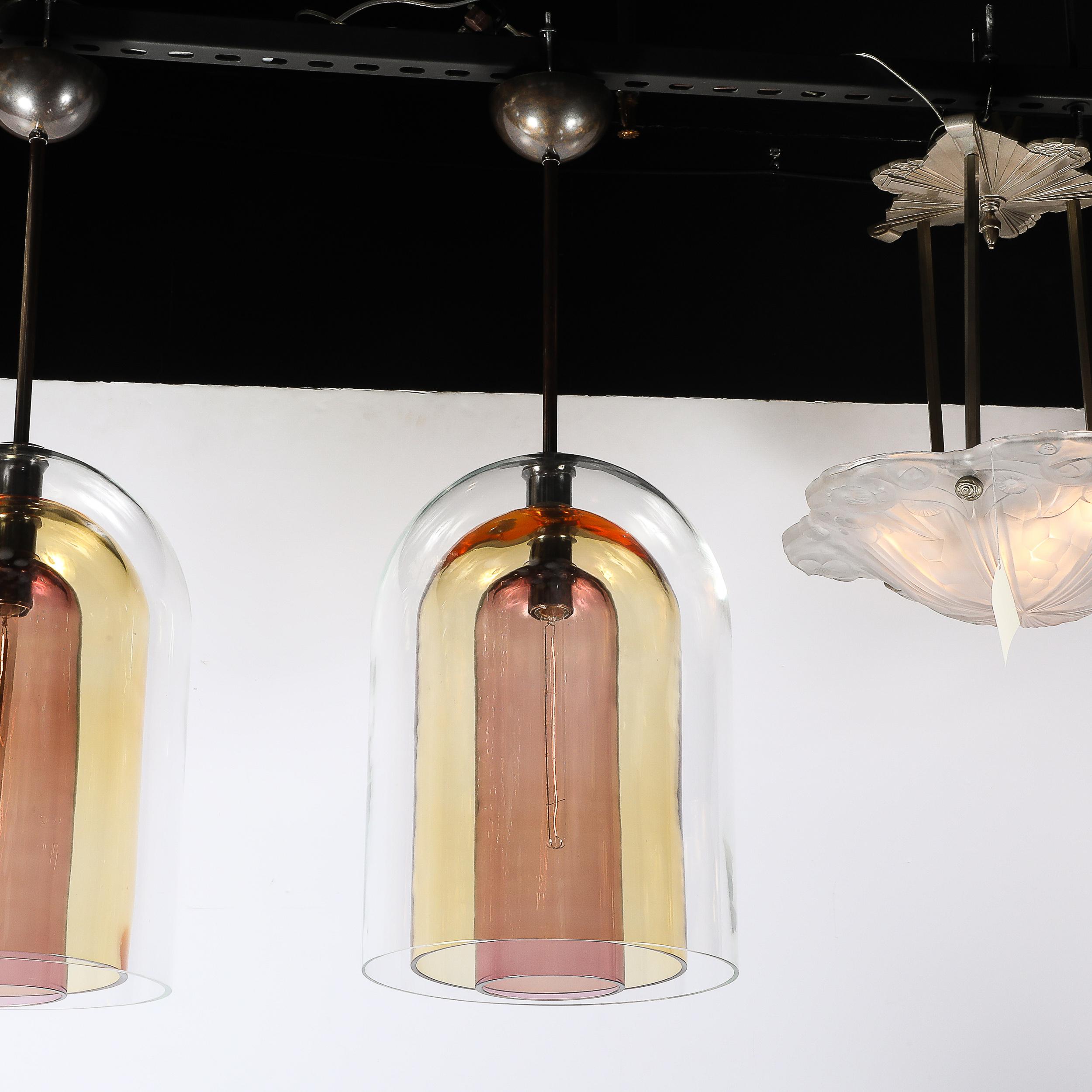 Lampadari a sospensione modernisti in vetro di Murano soffiato a mano a tre livelli a forma di cupola In condizioni Nuovo in vendita a New York, NY