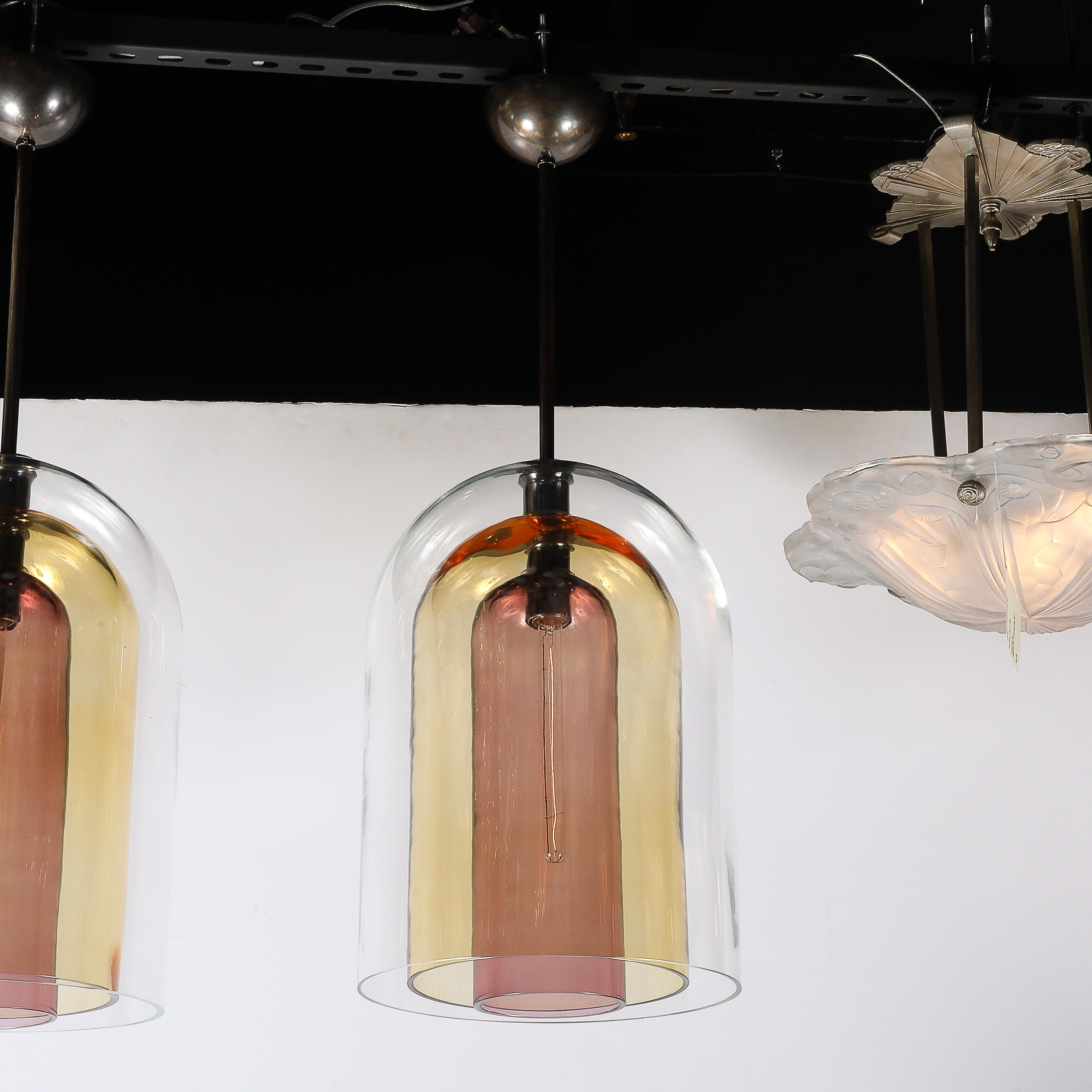 Bronzo Lampadari a sospensione modernisti in vetro di Murano soffiato a mano a tre livelli a forma di cupola in vendita