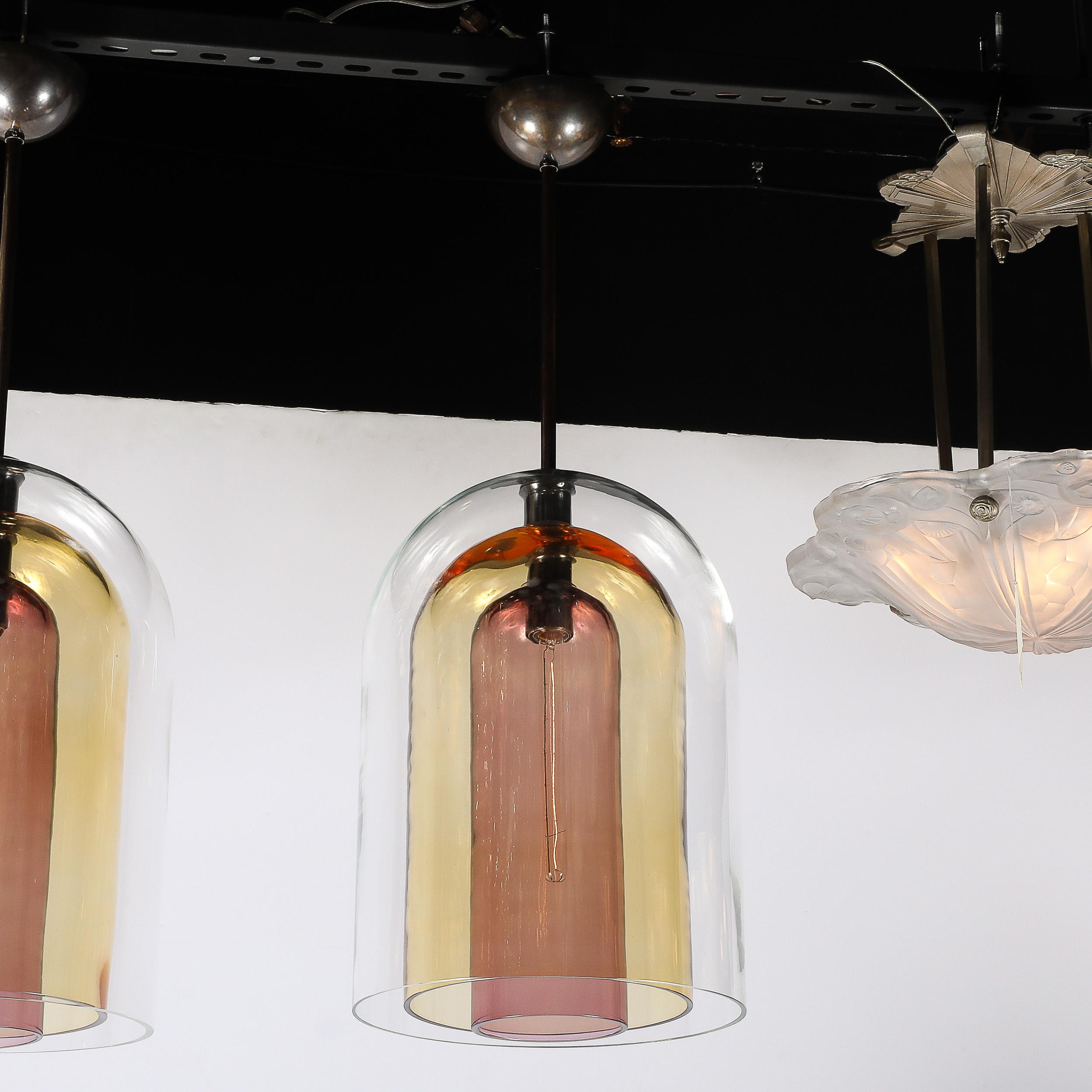 Lampadari a sospensione modernisti in vetro di Murano soffiato a mano a tre livelli a forma di cupola in vendita 2