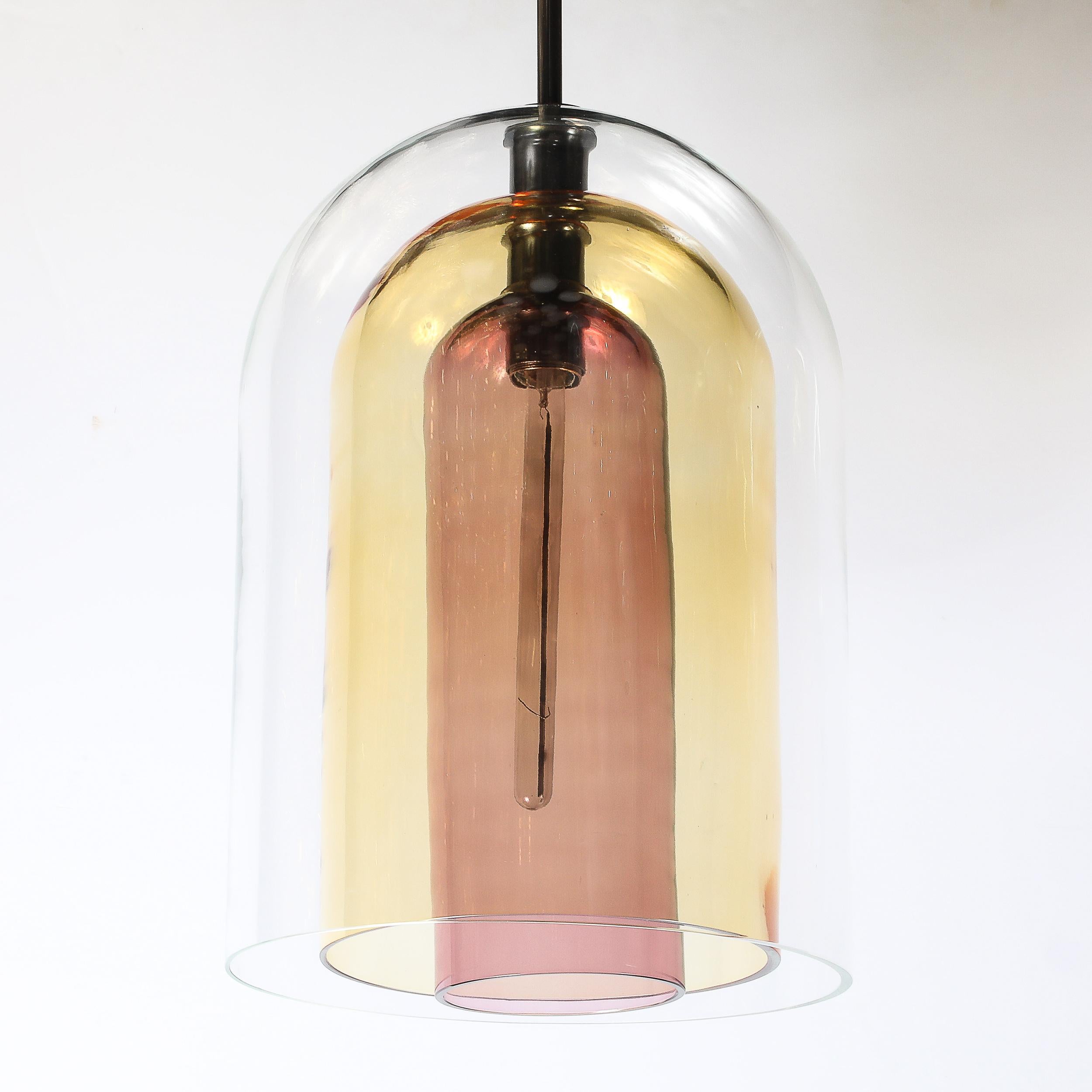 Pendentif moderniste en verre de Murano soufflé à la main à trois niveaux avec raccords en bronze en vente 3