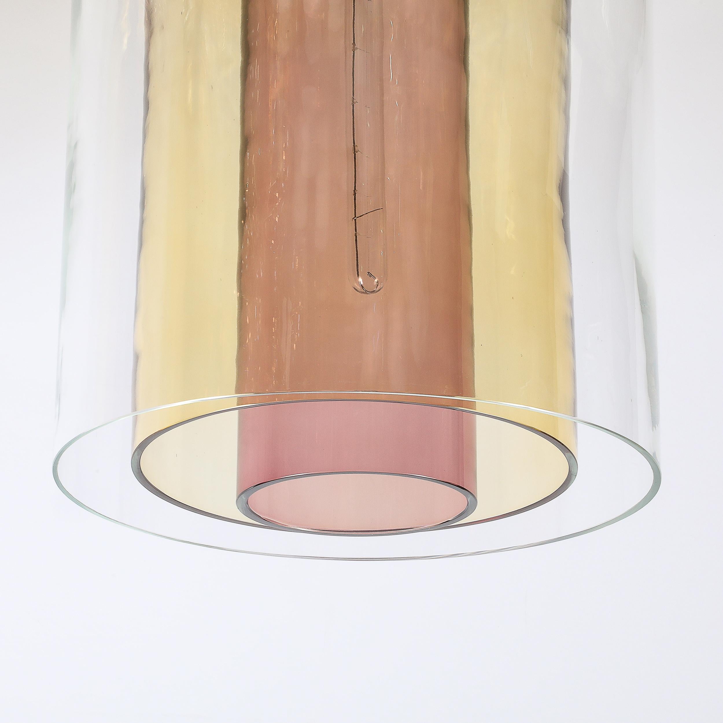Pendentif moderniste en verre de Murano soufflé à la main à trois niveaux avec raccords en bronze en vente 1