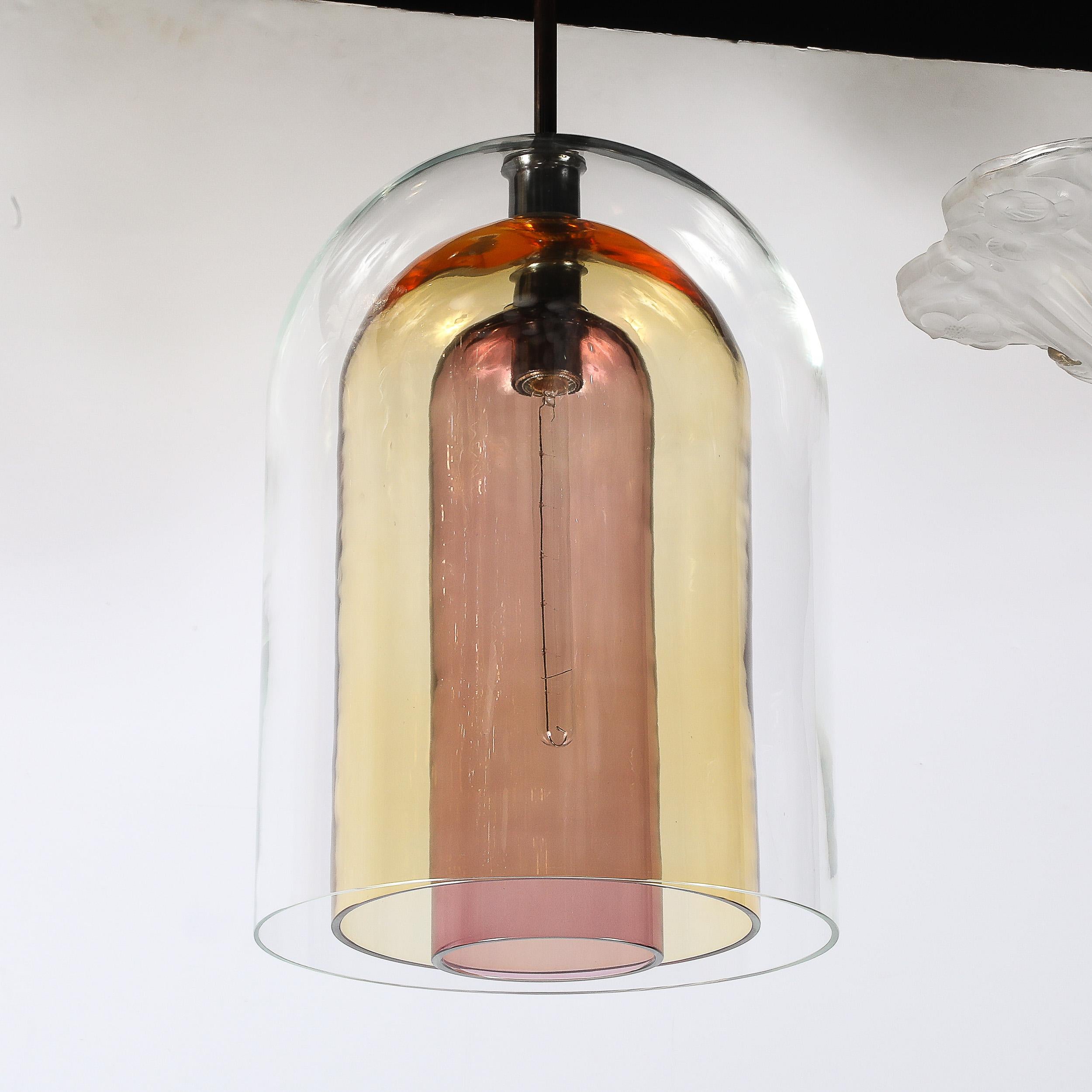 Pendentif moderniste en verre de Murano soufflé à la main à trois niveaux avec raccords en bronze en vente 2
