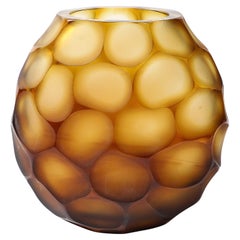 Modernist Hand-Blown Murano Glass Vase in Amber W/ Battuto Detailing