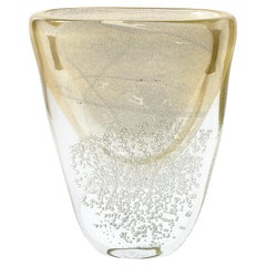 Modernist Hand-Blown Murano Glass Vase W/ Bullicante Detailing & 24K Gold Flecks