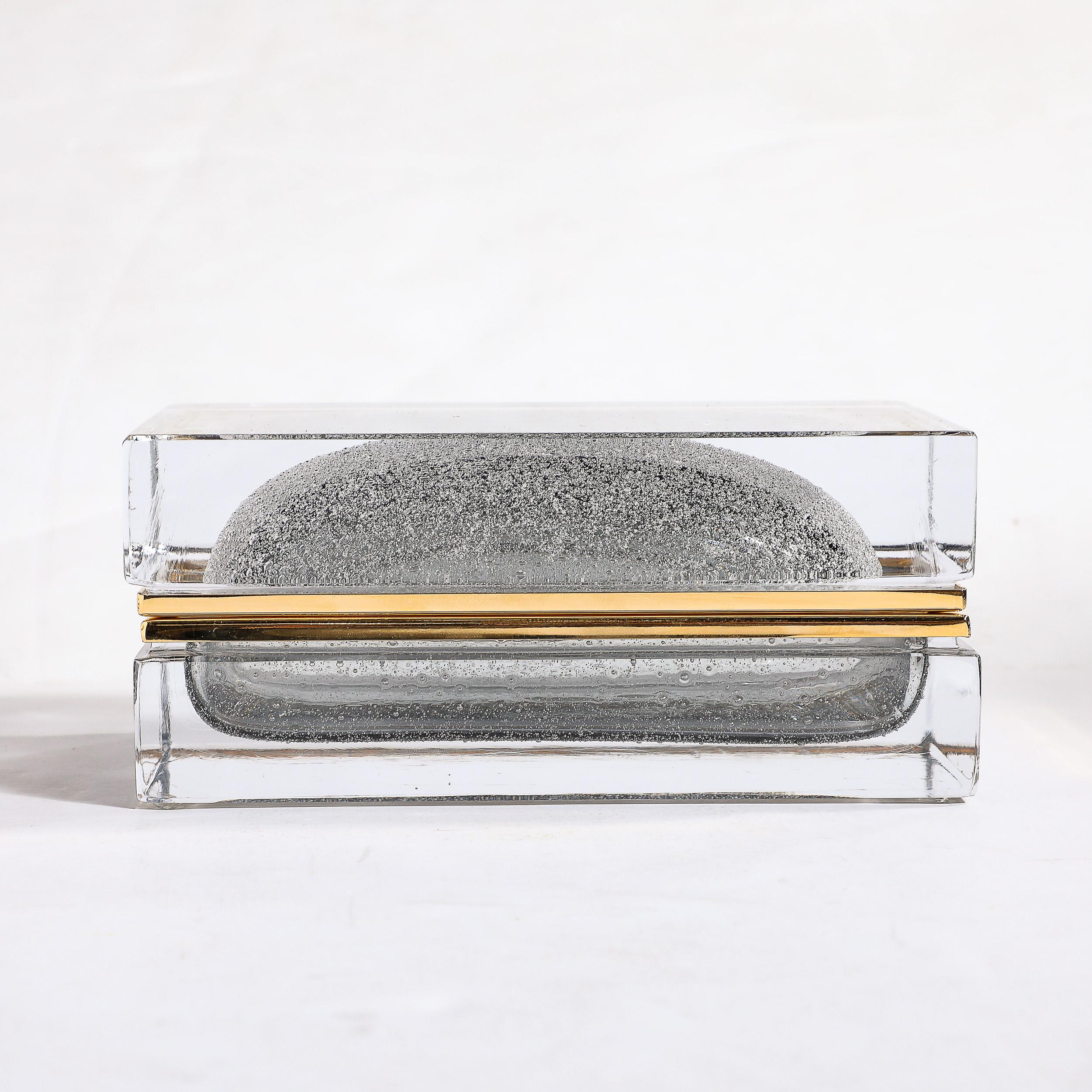 Modernist Hand-Blown Murano Gray Bullicante Detailed & Brass Fitted Glass Box  For Sale 6
