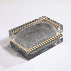 Modernist Hand-Blown Murano Gray Bullicante Detailed & Brass Fitted Glass Box