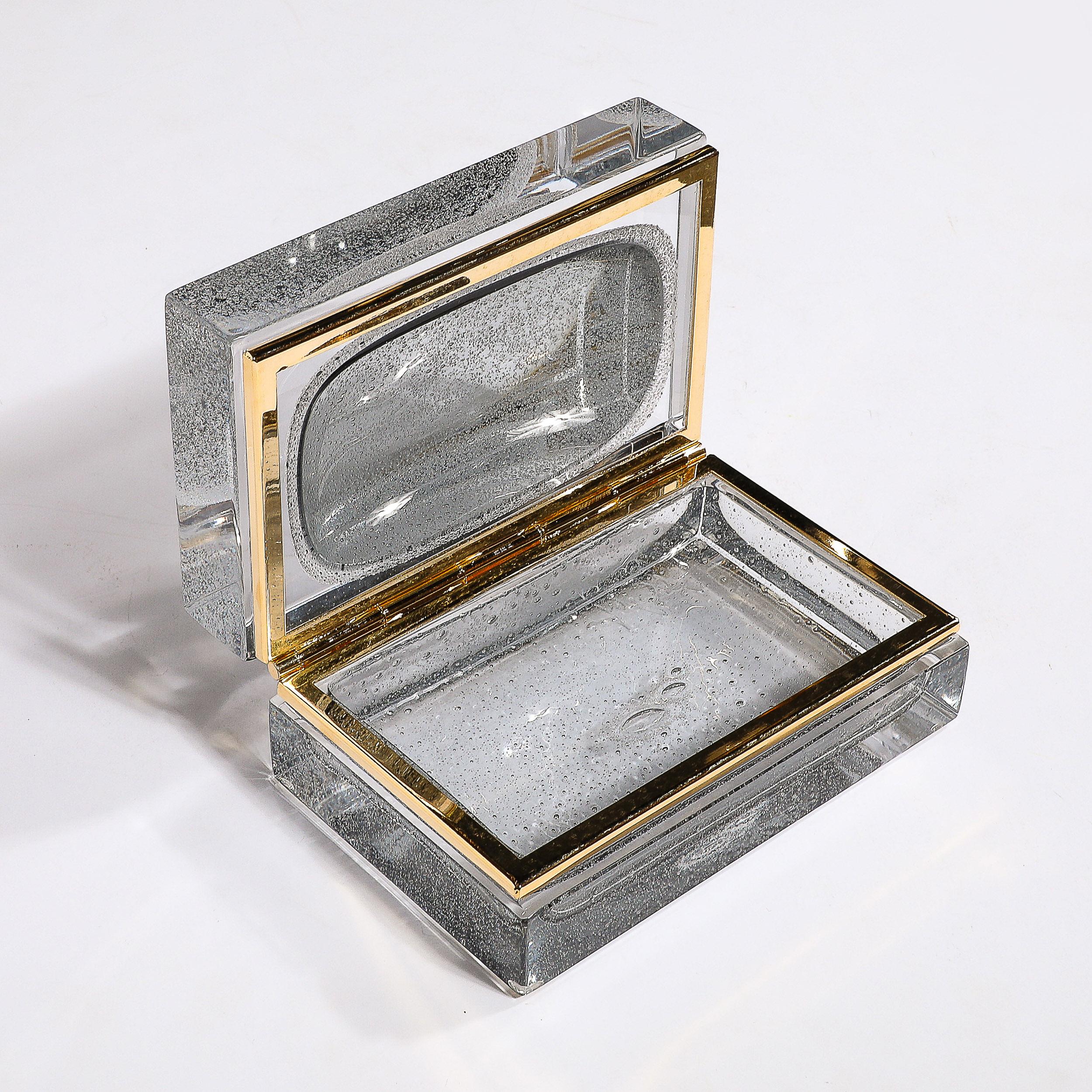 Contemporary Modernist Hand-Blown Murano Gray Bullicante Detailed & Brass Fitted Glass Box  For Sale