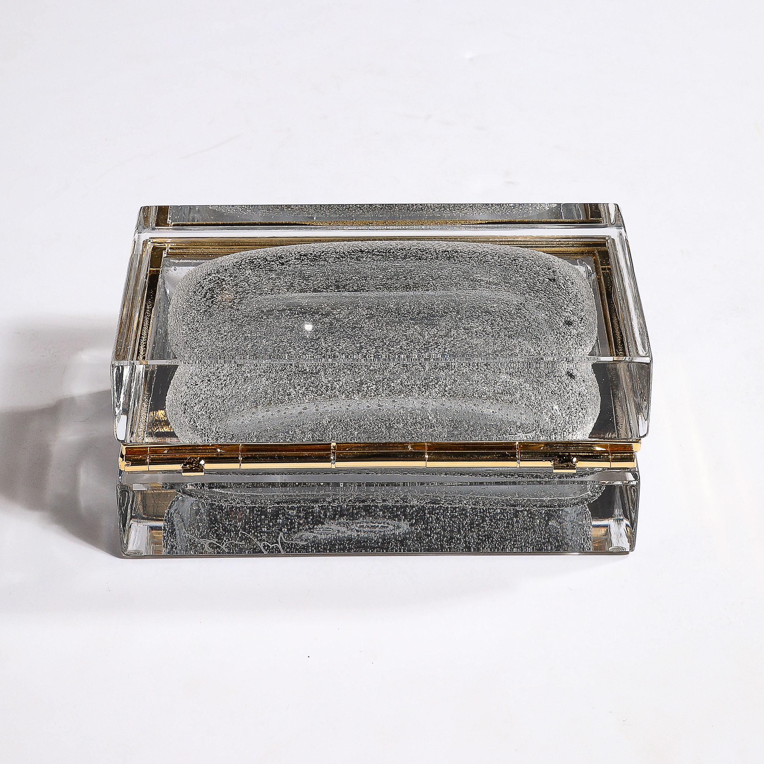 Modernist mundgeblasen Murano grau Bullicante detaillierte & Messing ausgestattet Glas-Box  im Angebot 1