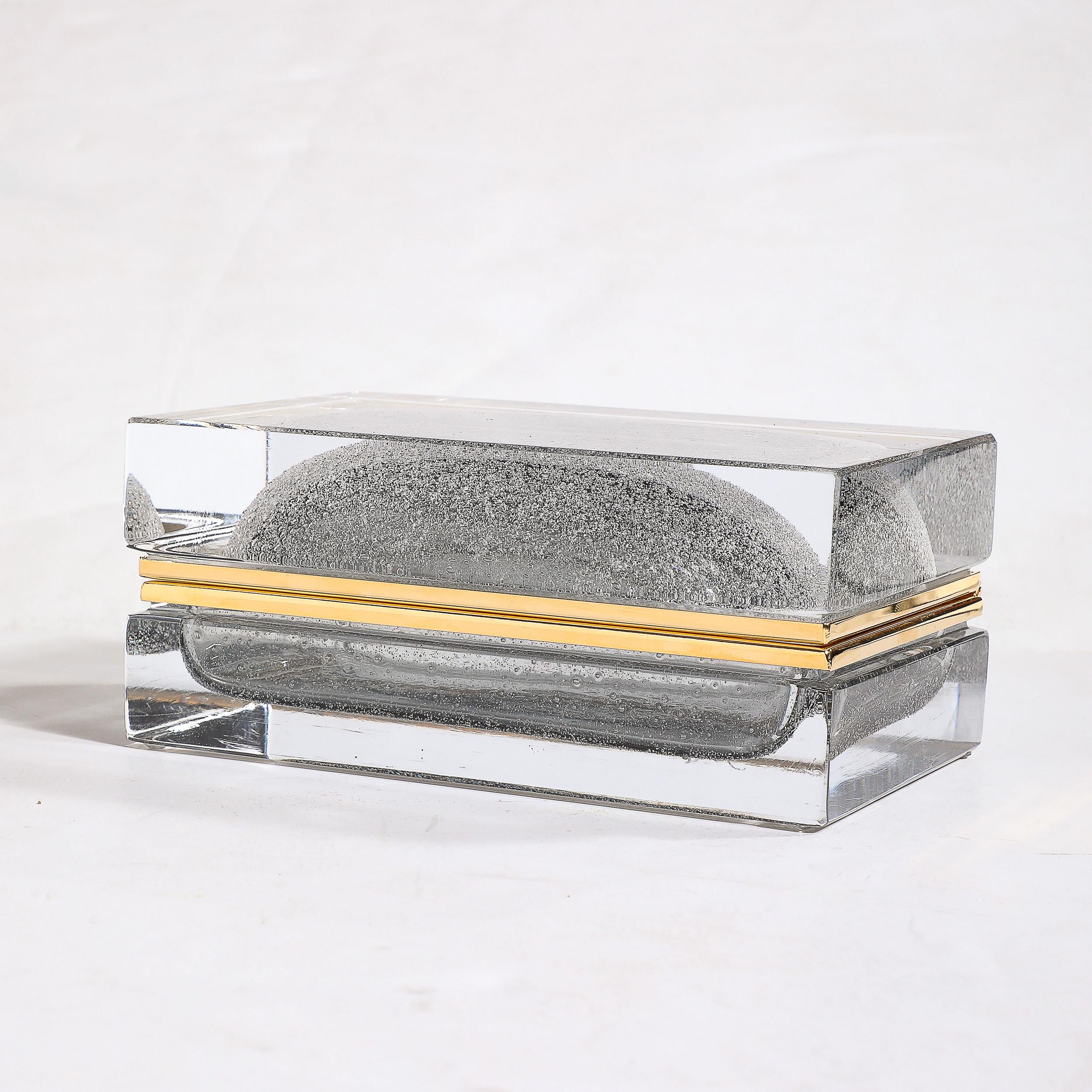 Modernist Hand-Blown Murano Gray Bullicante Detailed & Brass Fitted Glass Box  For Sale 3