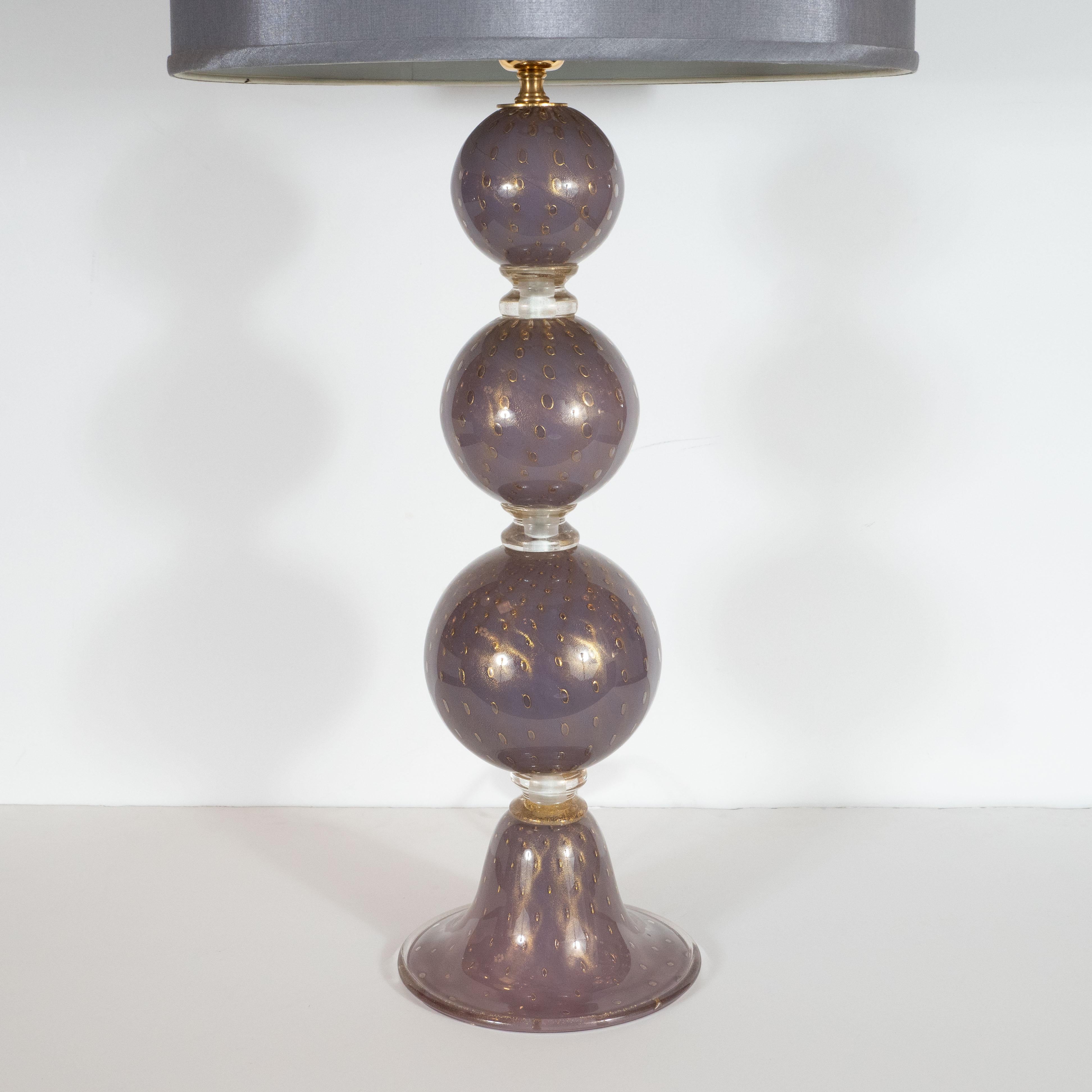 Italian Modernist Hand Blown Murano Lavender Glass Table Lamps For Sale