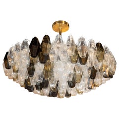 Modernist Hand Blown Murano Mixed Polyhedral Chandelier with Brass Fittings