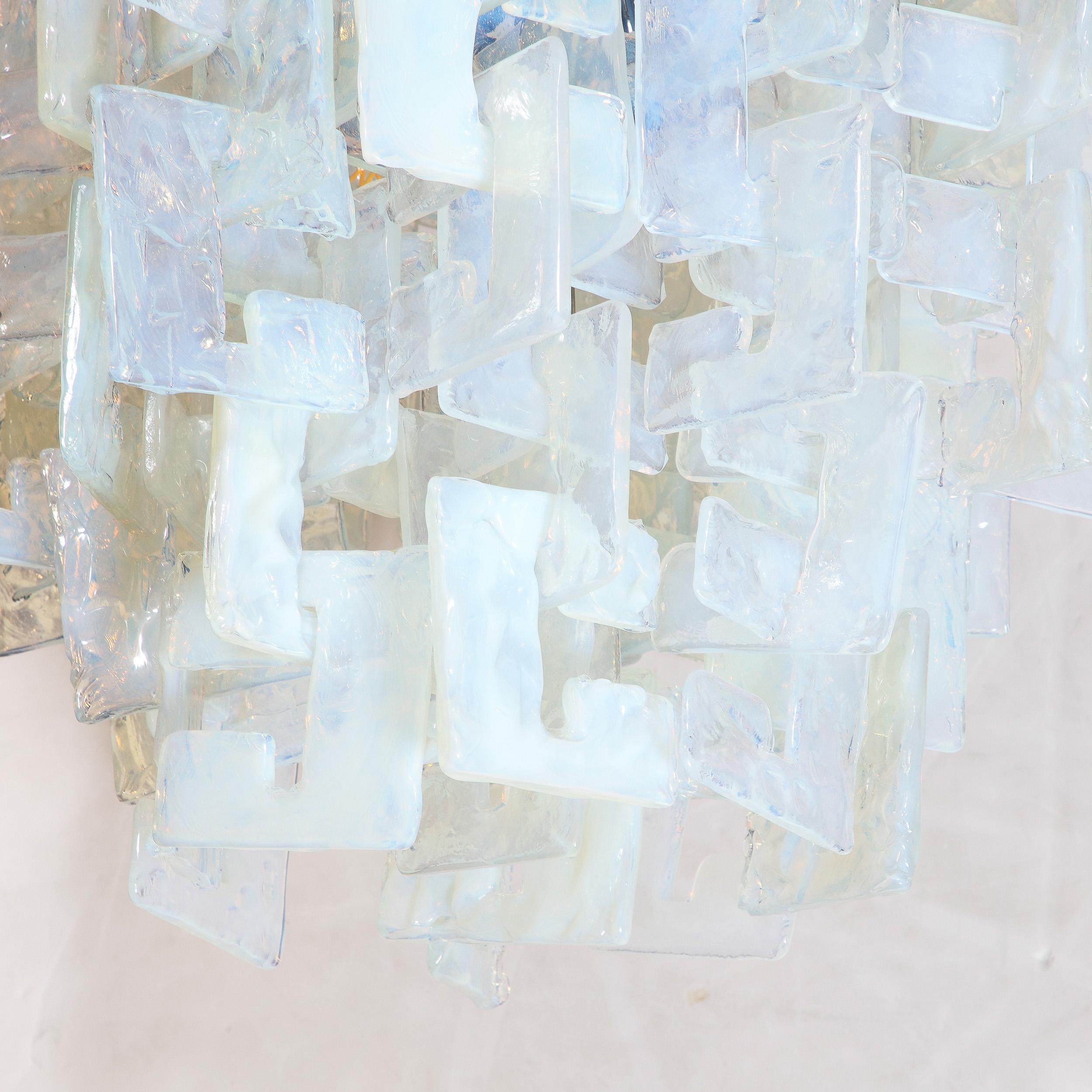 Modernist Hand-Blown Murano Mottled & Opalescent Interlocking Glass Chandelier For Sale 4