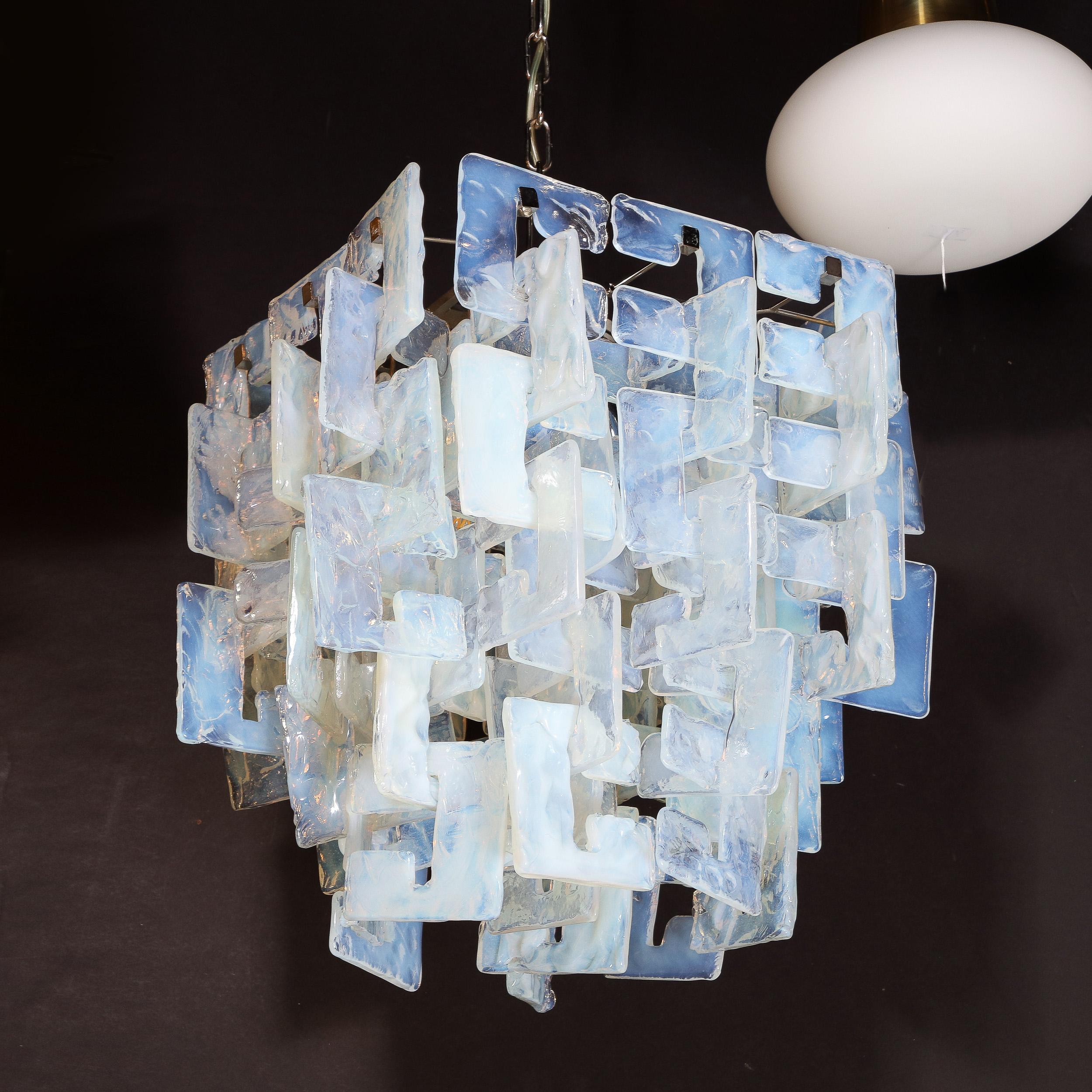 Modernist Hand-Blown Murano Mottled & Opalescent Interlocking Glass Chandelier For Sale 6