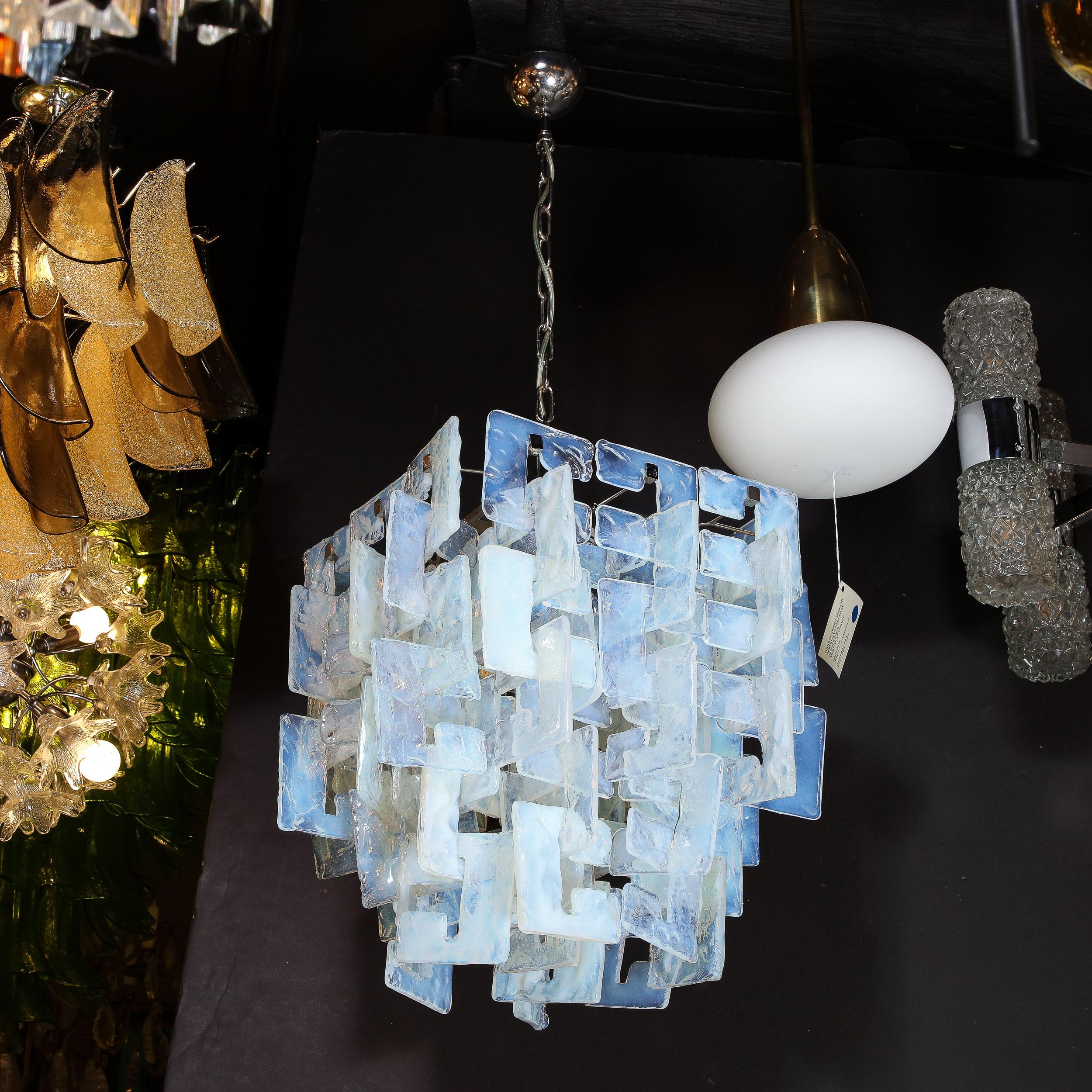 Modernist Hand-Blown Murano Mottled & Opalescent Interlocking Glass Chandelier For Sale 7