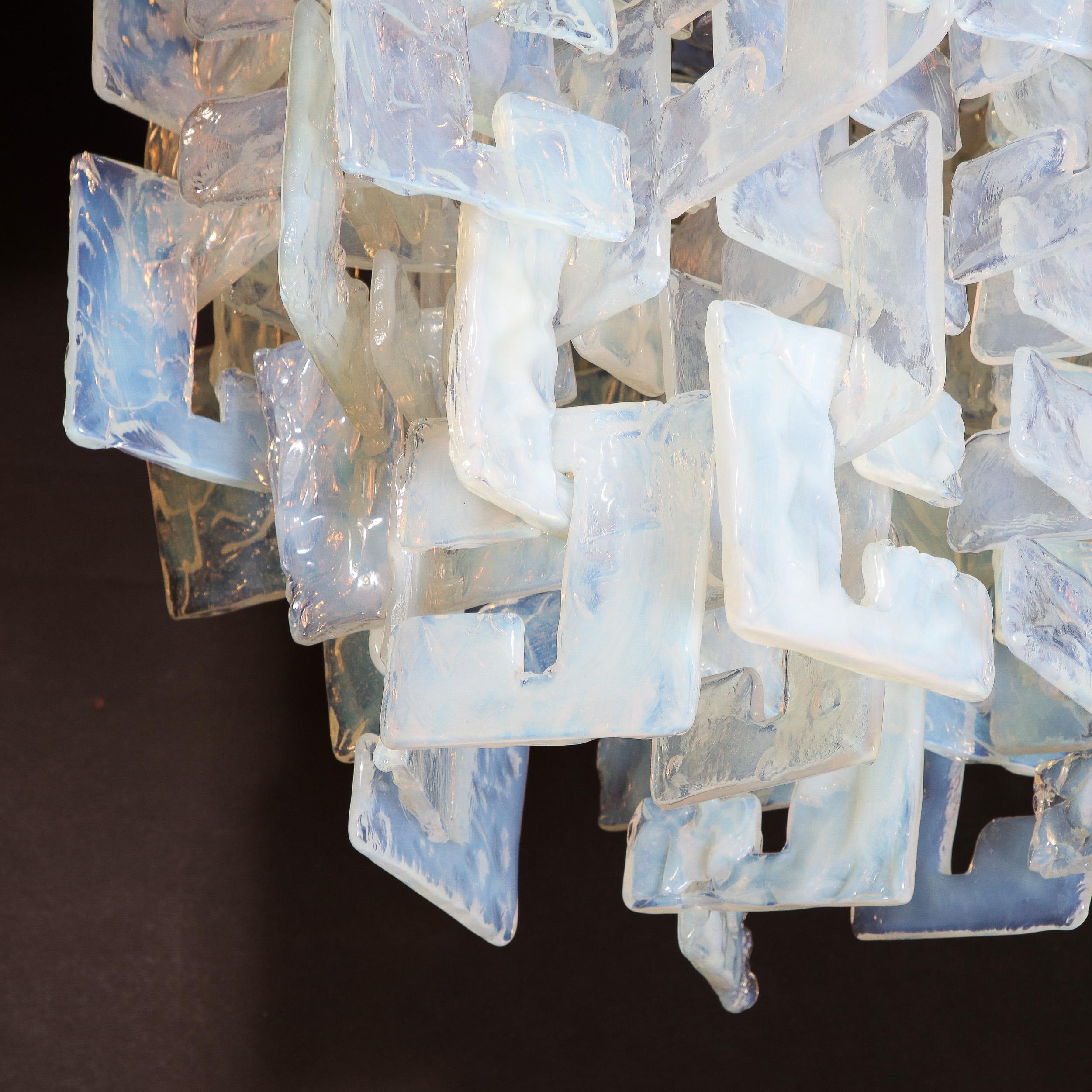 Modernist Hand-Blown Murano Mottled & Opalescent Interlocking Glass Chandelier For Sale 9