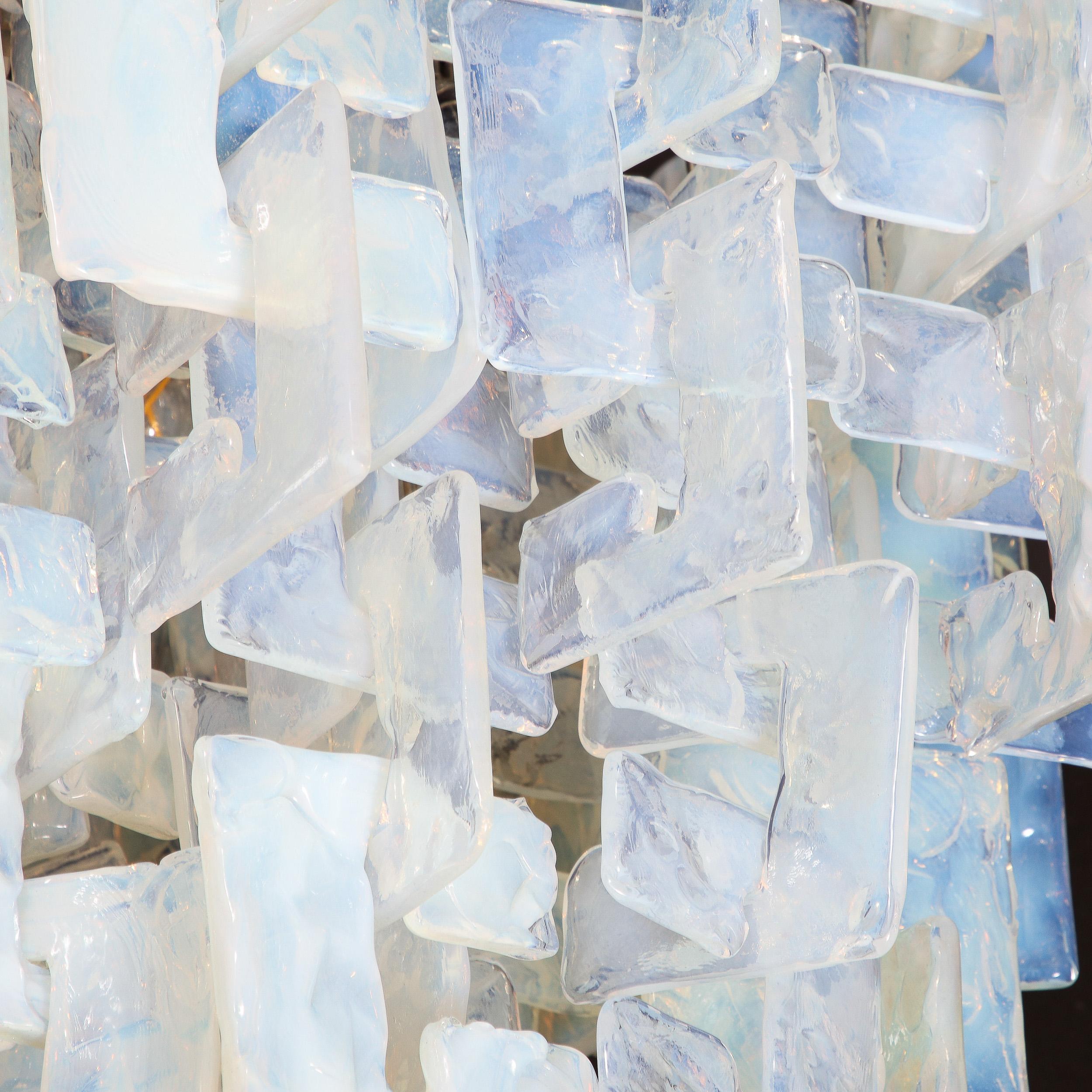 Modernist Hand-Blown Murano Mottled & Opalescent Interlocking Glass Chandelier For Sale 11