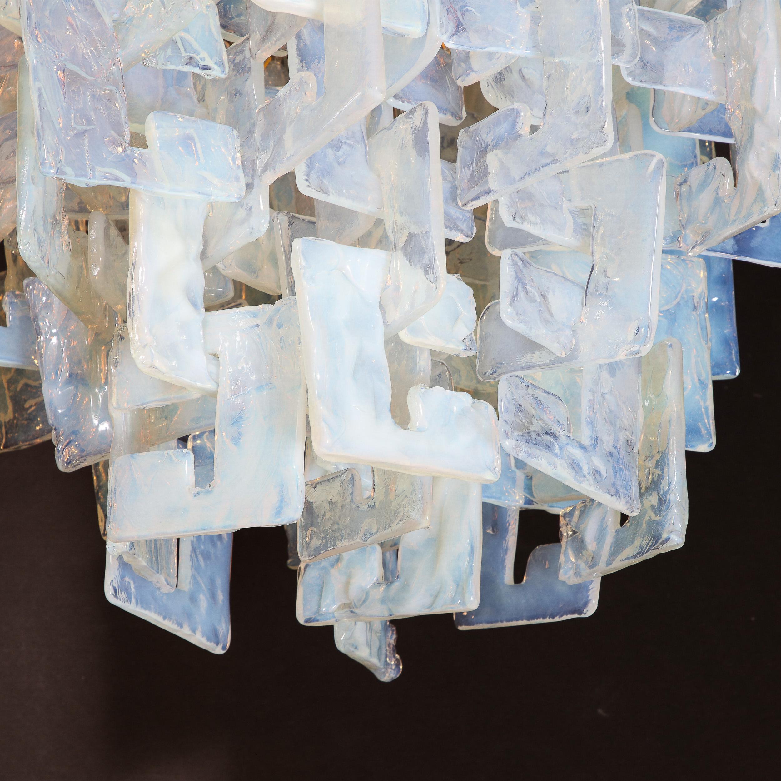 Modernist Hand-Blown Murano Mottled & Opalescent Interlocking Glass Chandelier For Sale 12