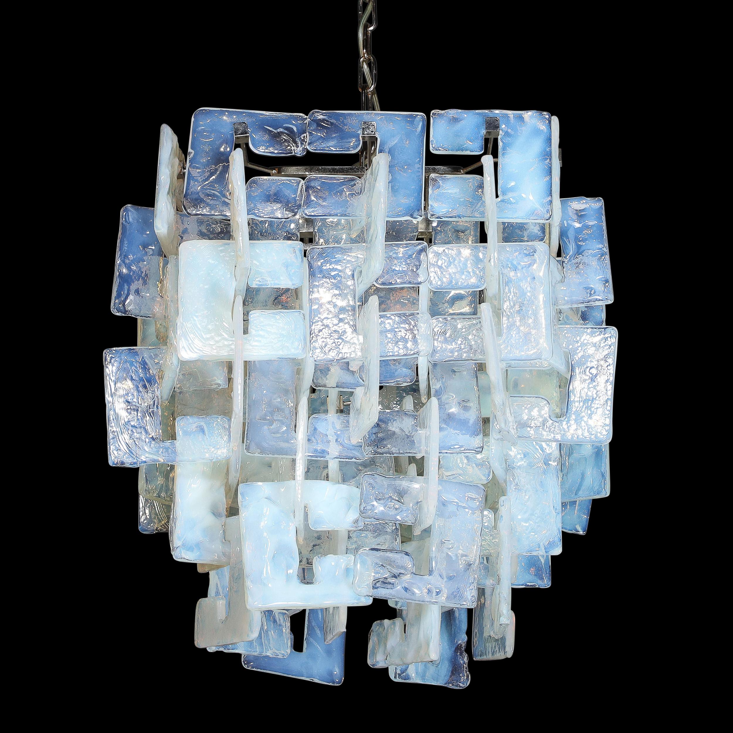 Modernist Hand-Blown Murano Mottled & Opalescent Interlocking Glass Chandelier For Sale 13