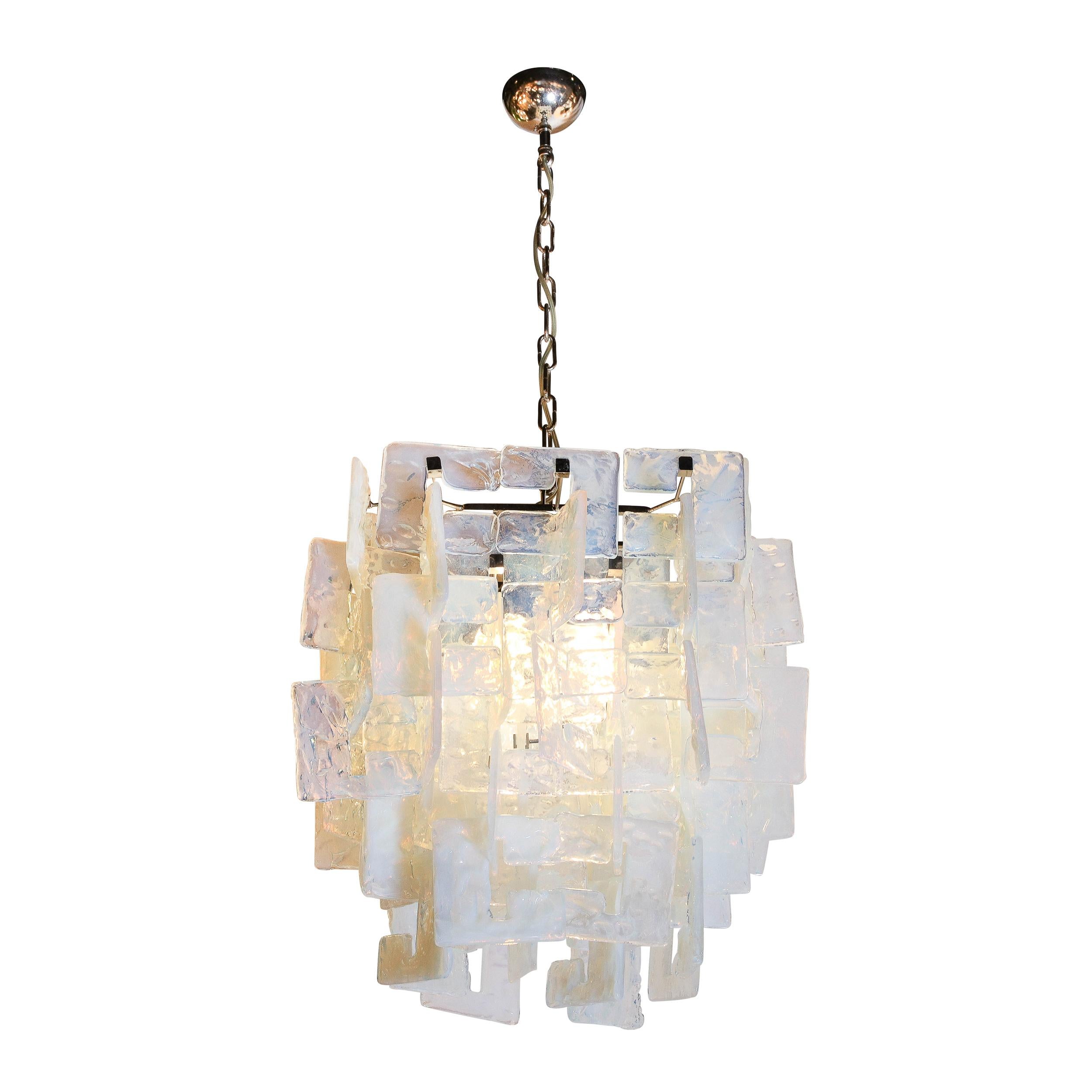 Moderne Lustre moderniste soufflé à la main en verre de Murano moucheté et opalescent en vente