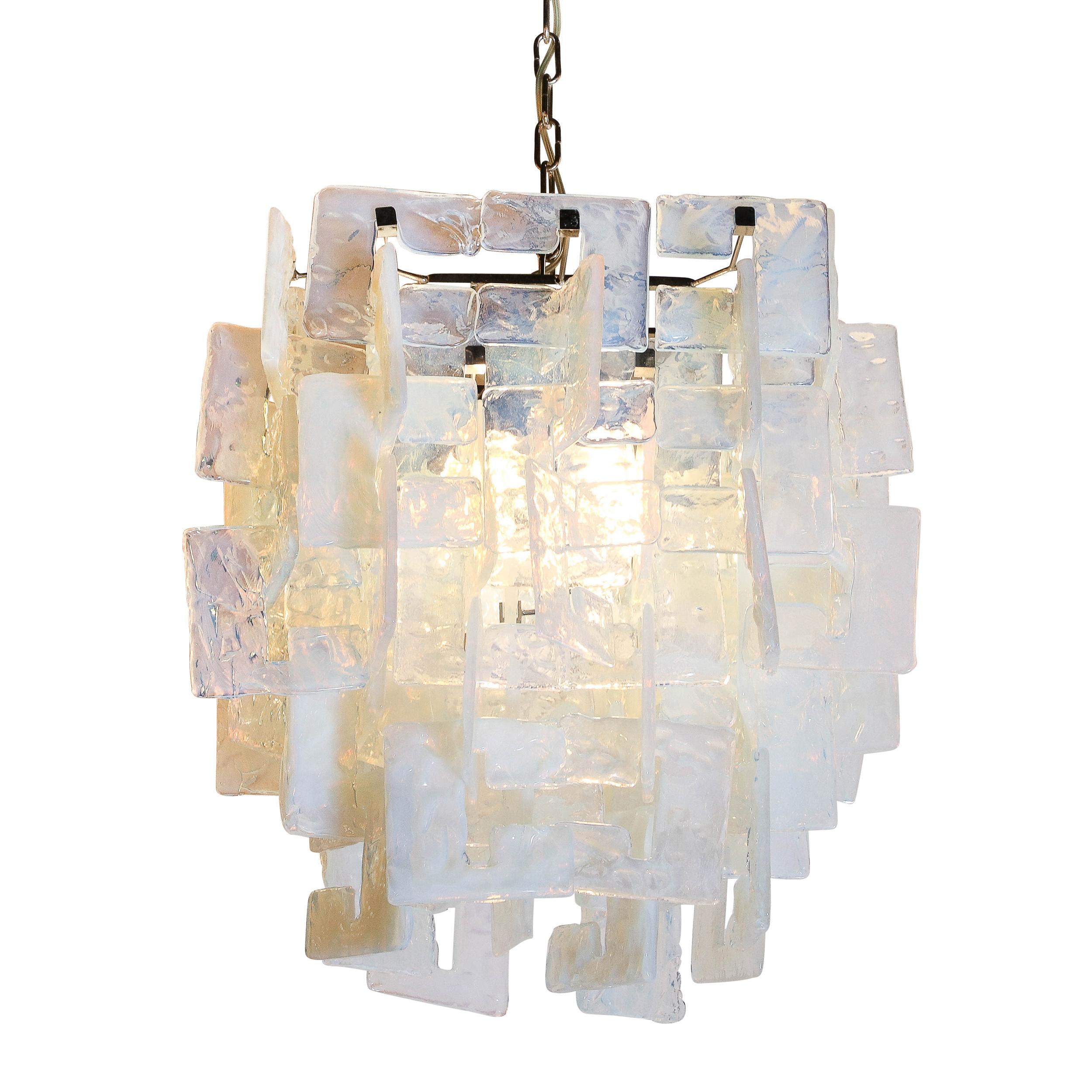 Italian Modernist Hand-Blown Murano Mottled & Opalescent Interlocking Glass Chandelier For Sale