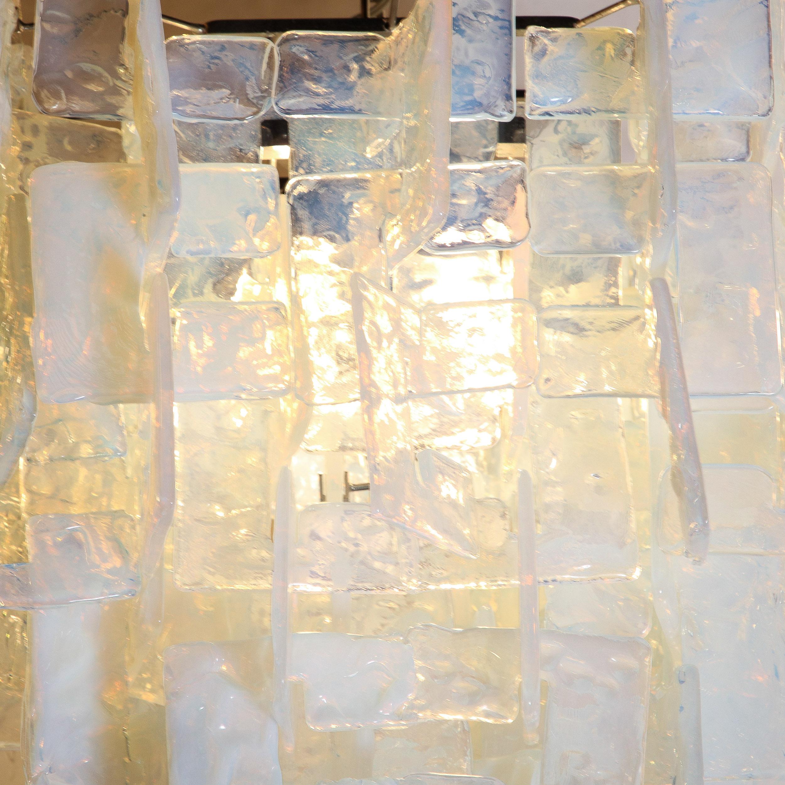 Contemporary Modernist Hand-Blown Murano Mottled & Opalescent Interlocking Glass Chandelier For Sale