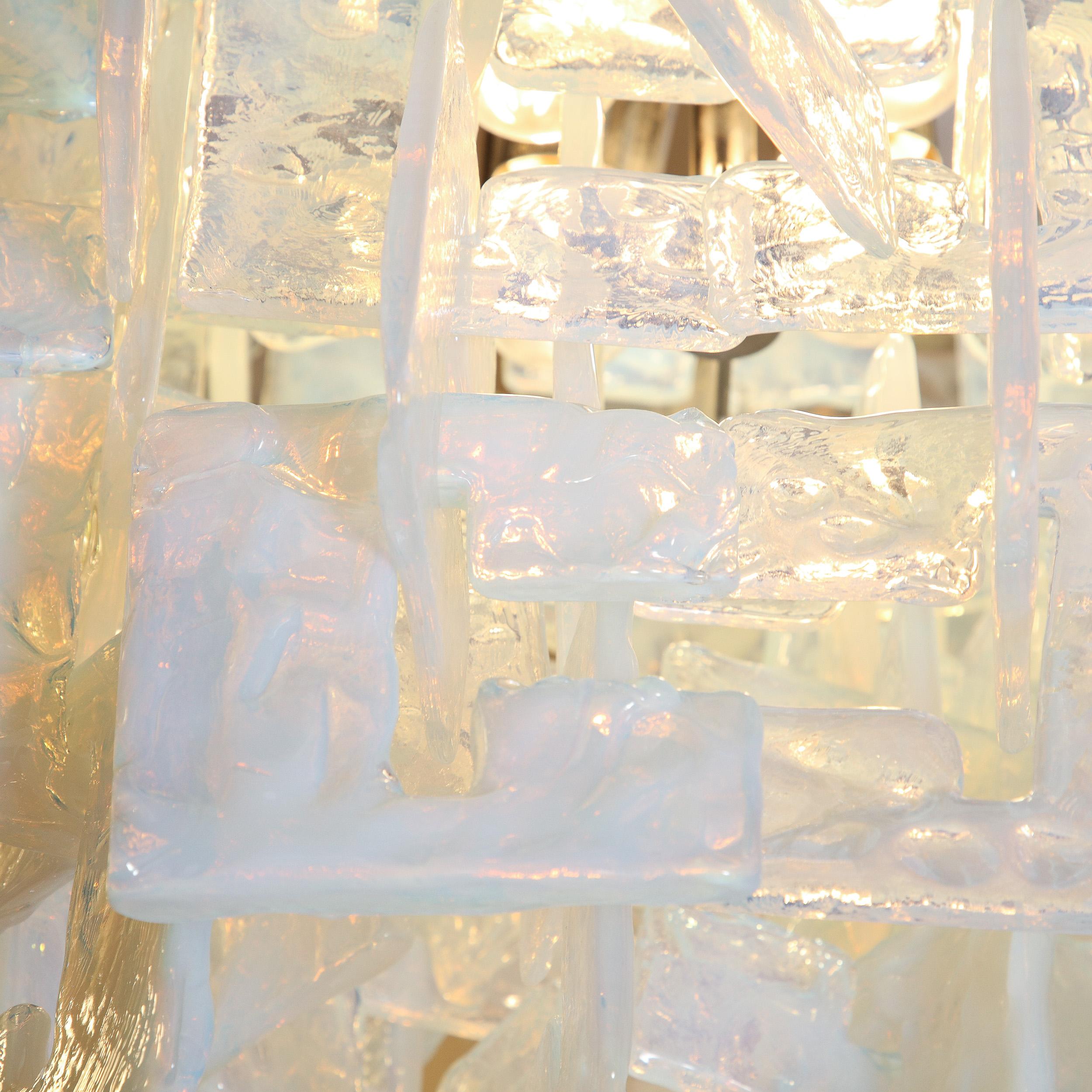 Murano Glass Modernist Hand-Blown Murano Mottled & Opalescent Interlocking Glass Chandelier For Sale